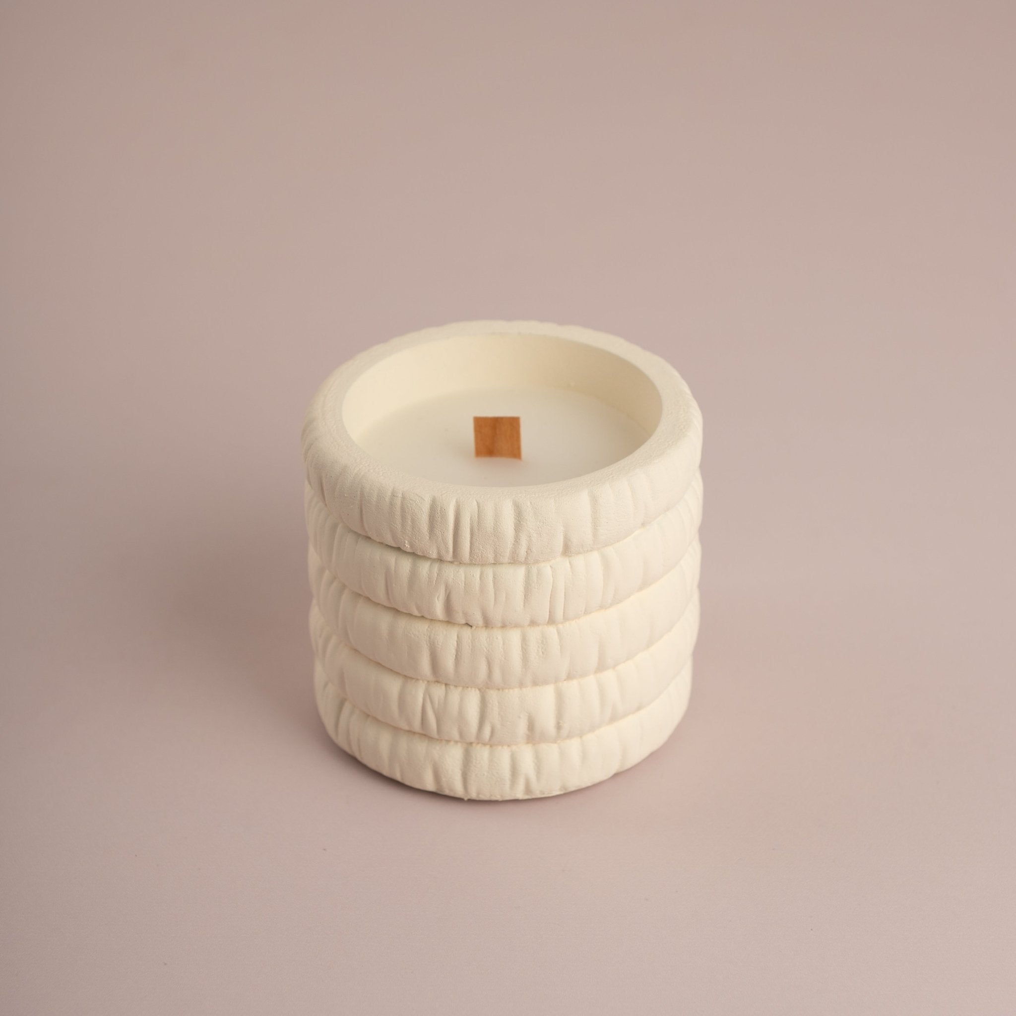 Ribbed Architectural Ceramic Candle with Wood Wick - Urban Home