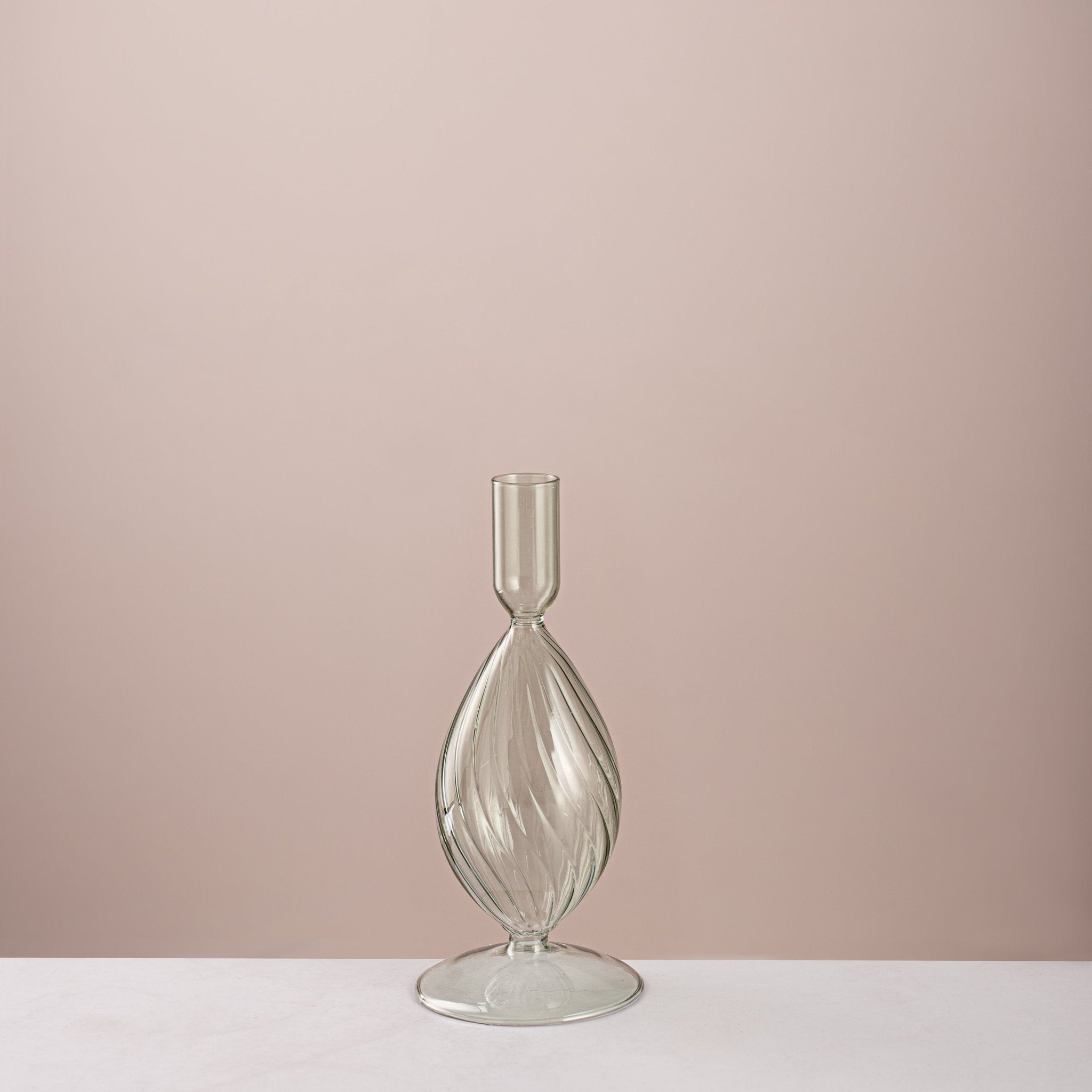 Modern Ribbed Glass Taper Candle Holder - Urban Home