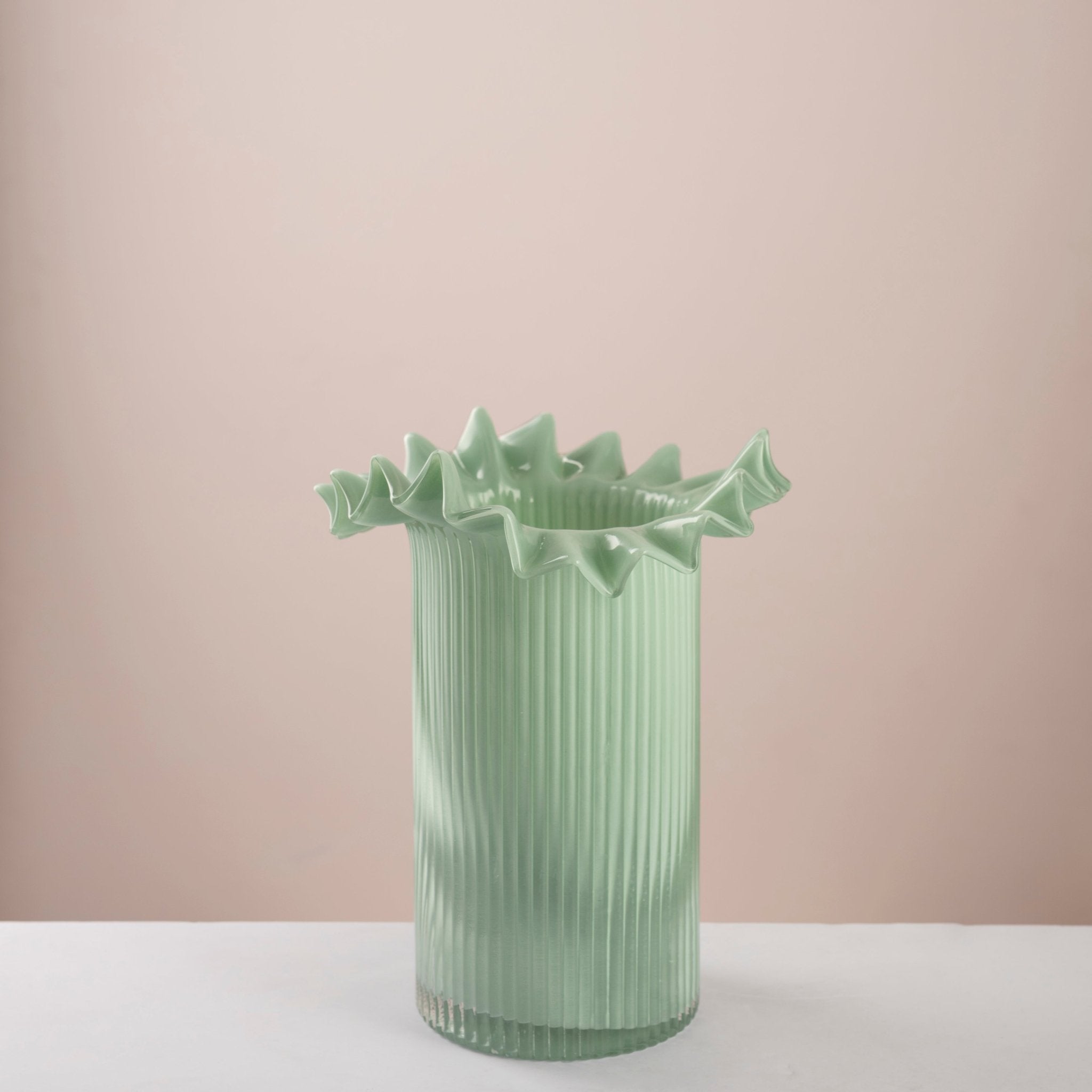 Mint Ribbed Glass Vase with Scalloped Rim - Urban Home