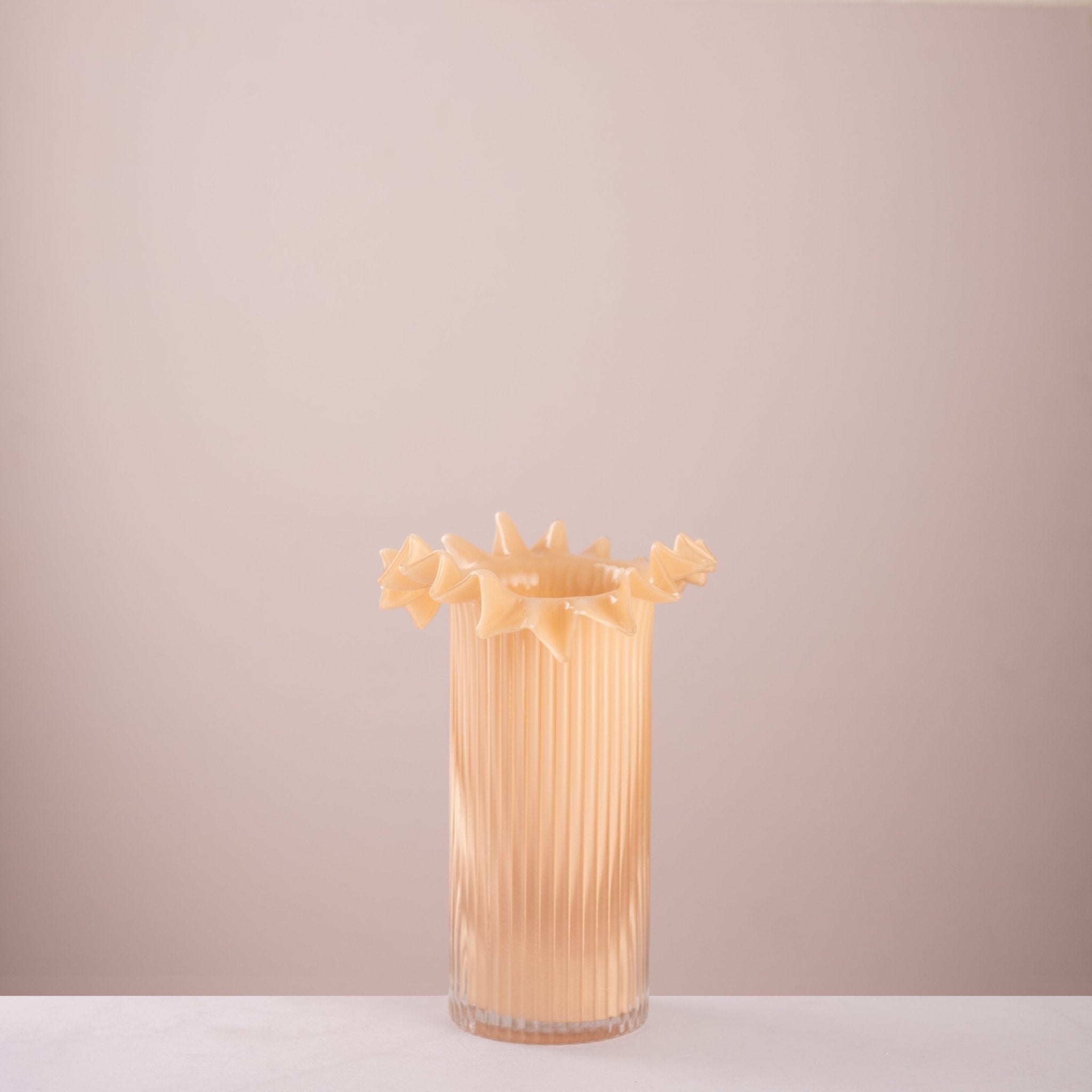 Cream Ribbed Glass Vase with Starburst Scalloped Rim - Urban Home