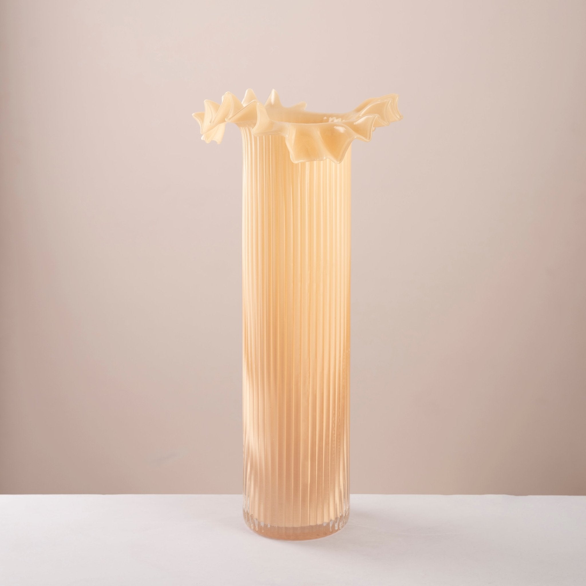 Peach Ribbed Ruffle Glass Vase - Urban Home