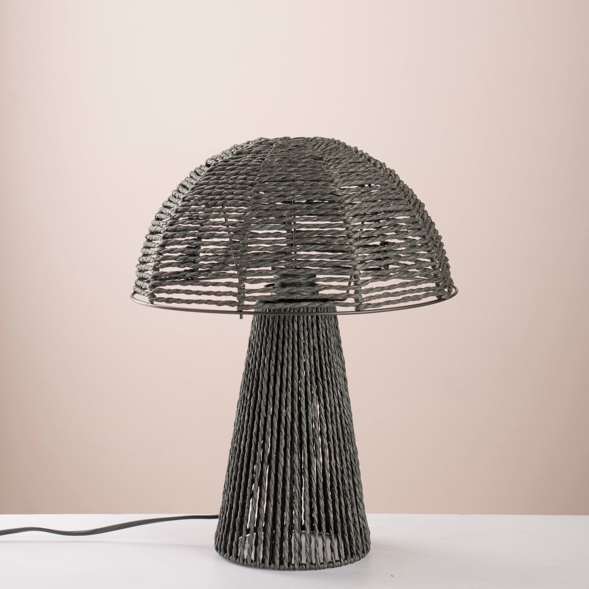 Modern Rattan Mushroom Table Lamp – Woven Boho Desk Light - Urban Home