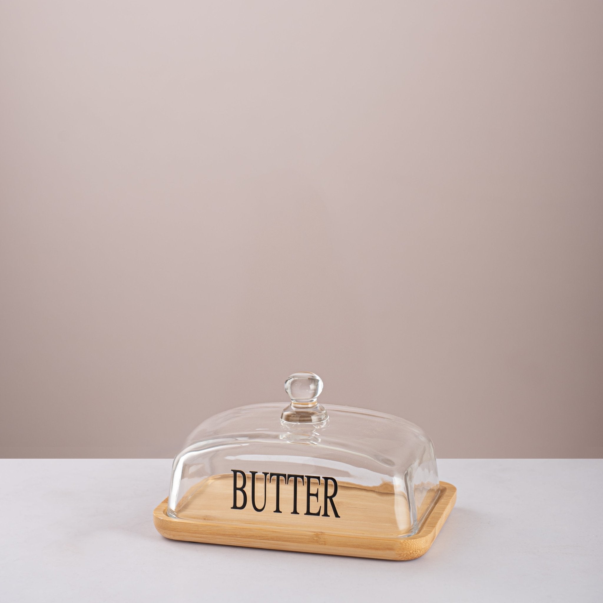 Clear Glass Butter Dish with Bamboo Tray - Urban Home