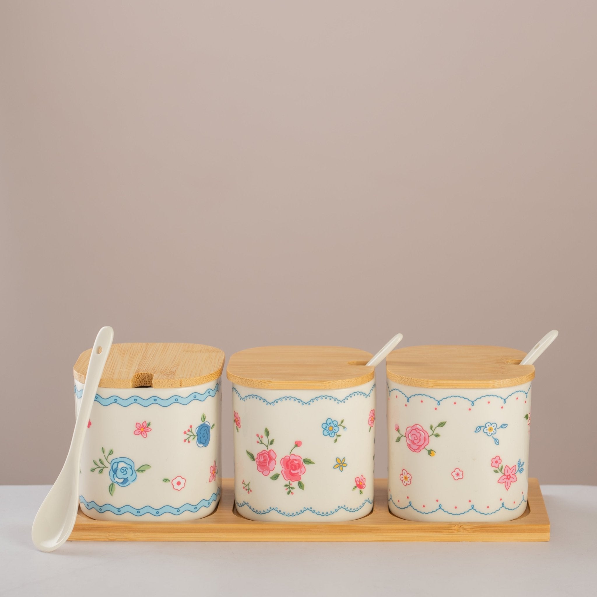 Floral Condiment Jar Set - Urban Home