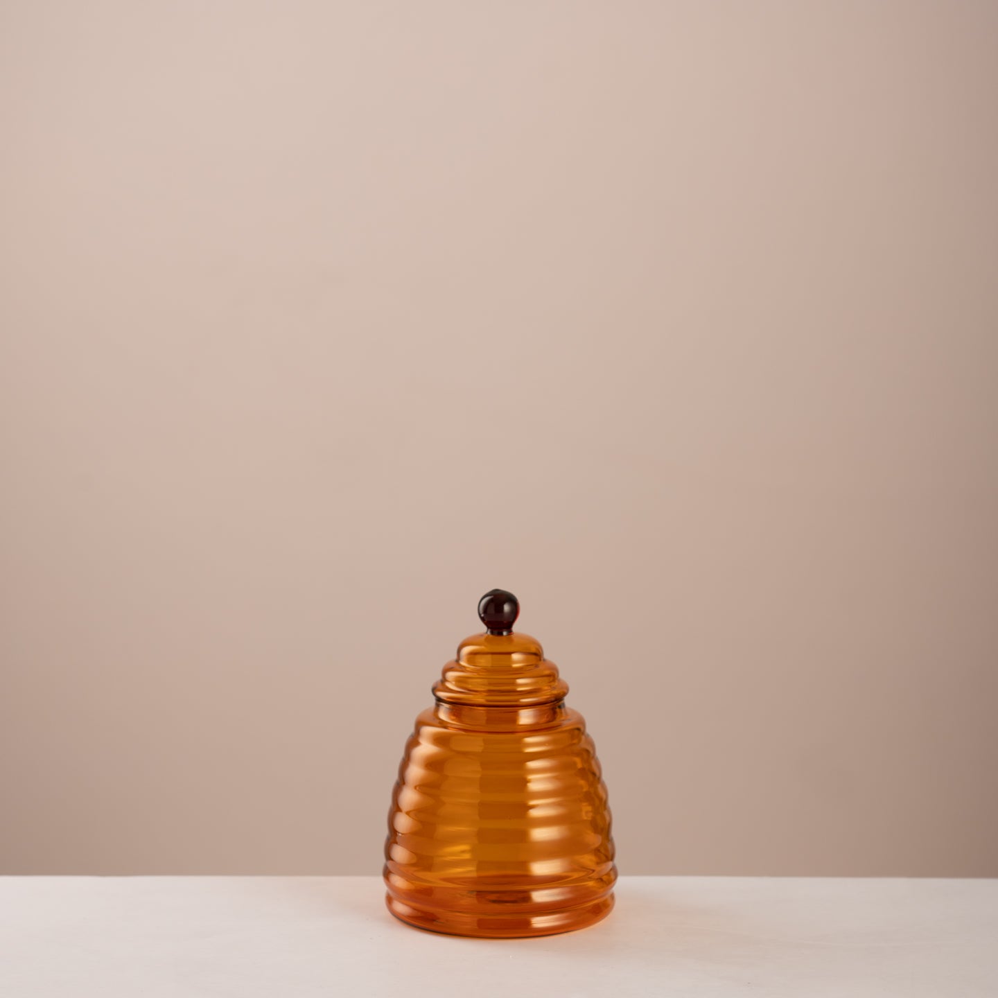 Amber Ribbed Glass Honey Pot - Urban Home