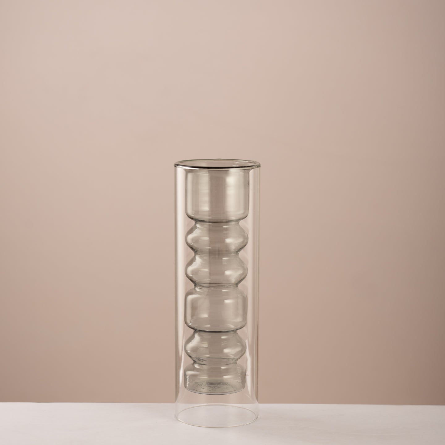 Double - Walled Smoked Ribbed Vase - Urban Home