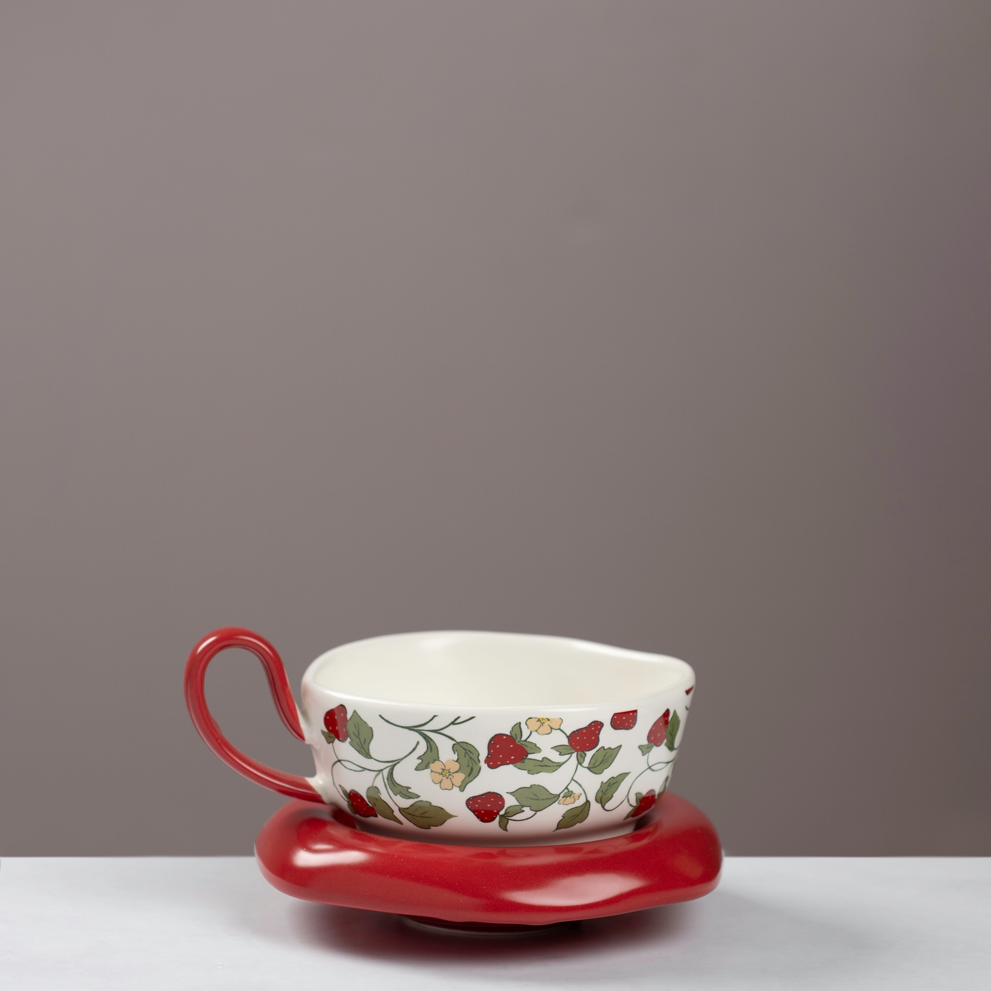 Sweet Strawberry Ceramic Cup and Saucer Set