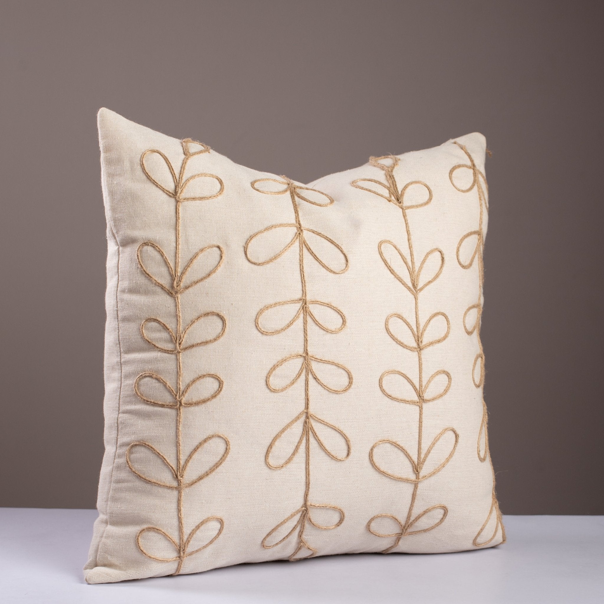 Embroidered Leaf Vine Pillow Cover - Textured Cushion - Urban Home