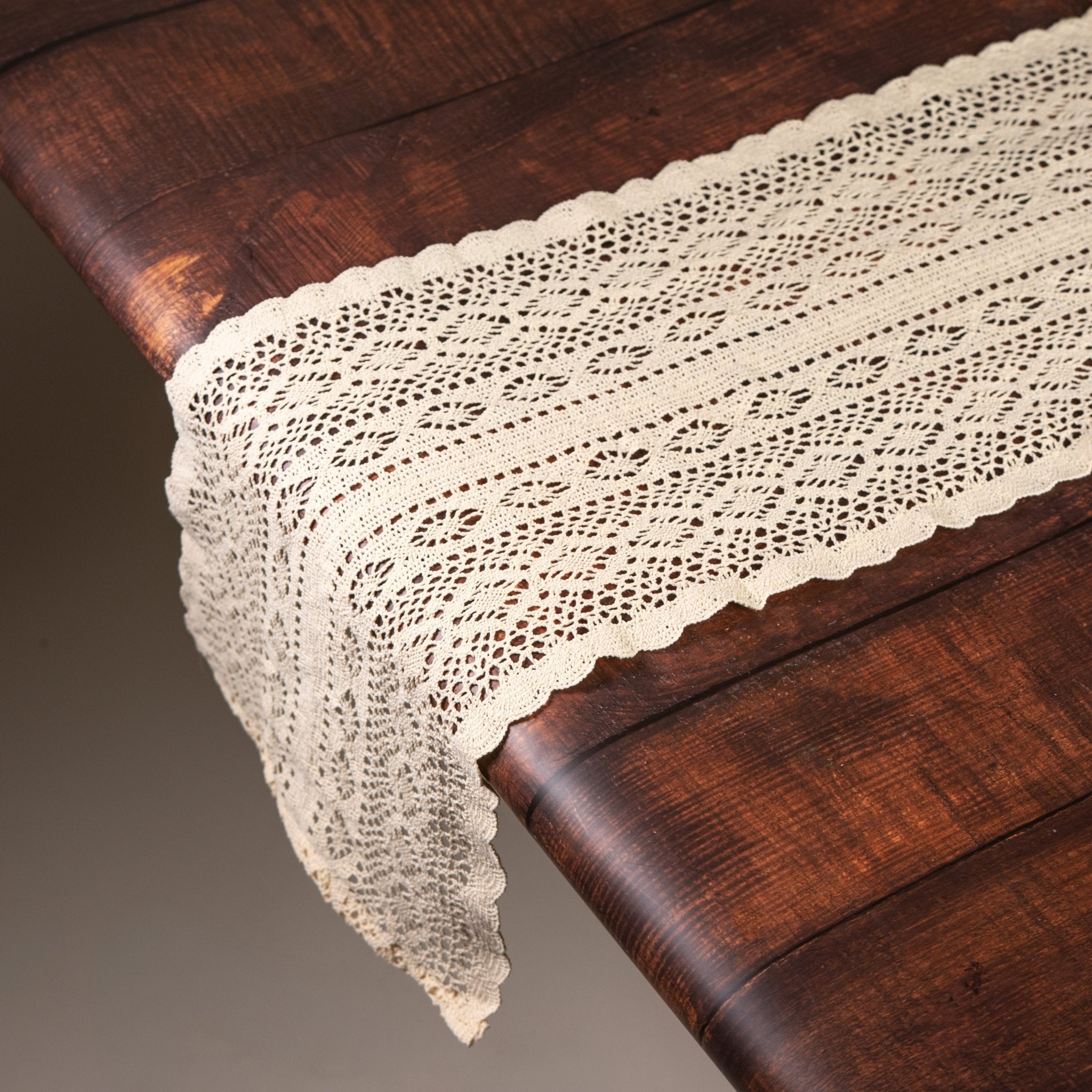 Cream Cotton Lace Table Runner - Scalloped Edge - Urban Home