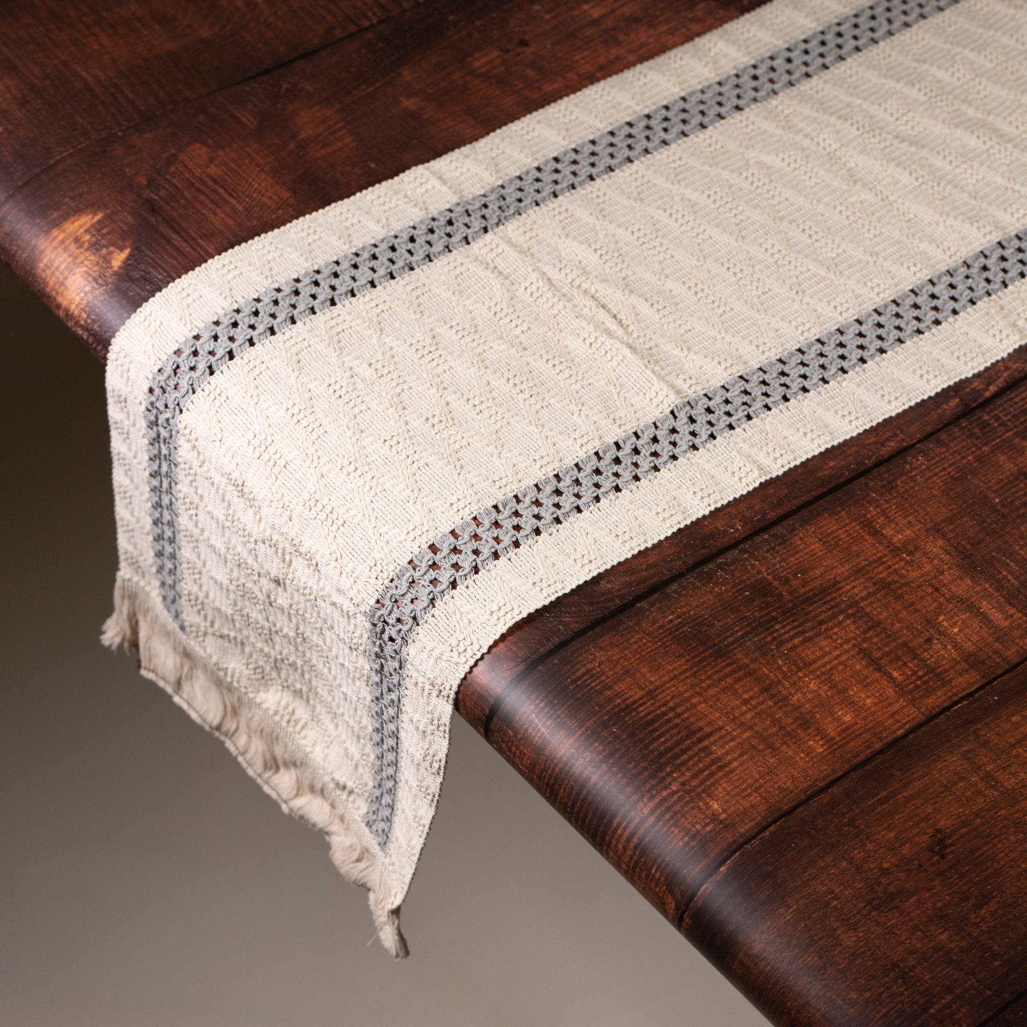 1.8m Fringed Woven Table Runner – Striped Accent - Urban Home