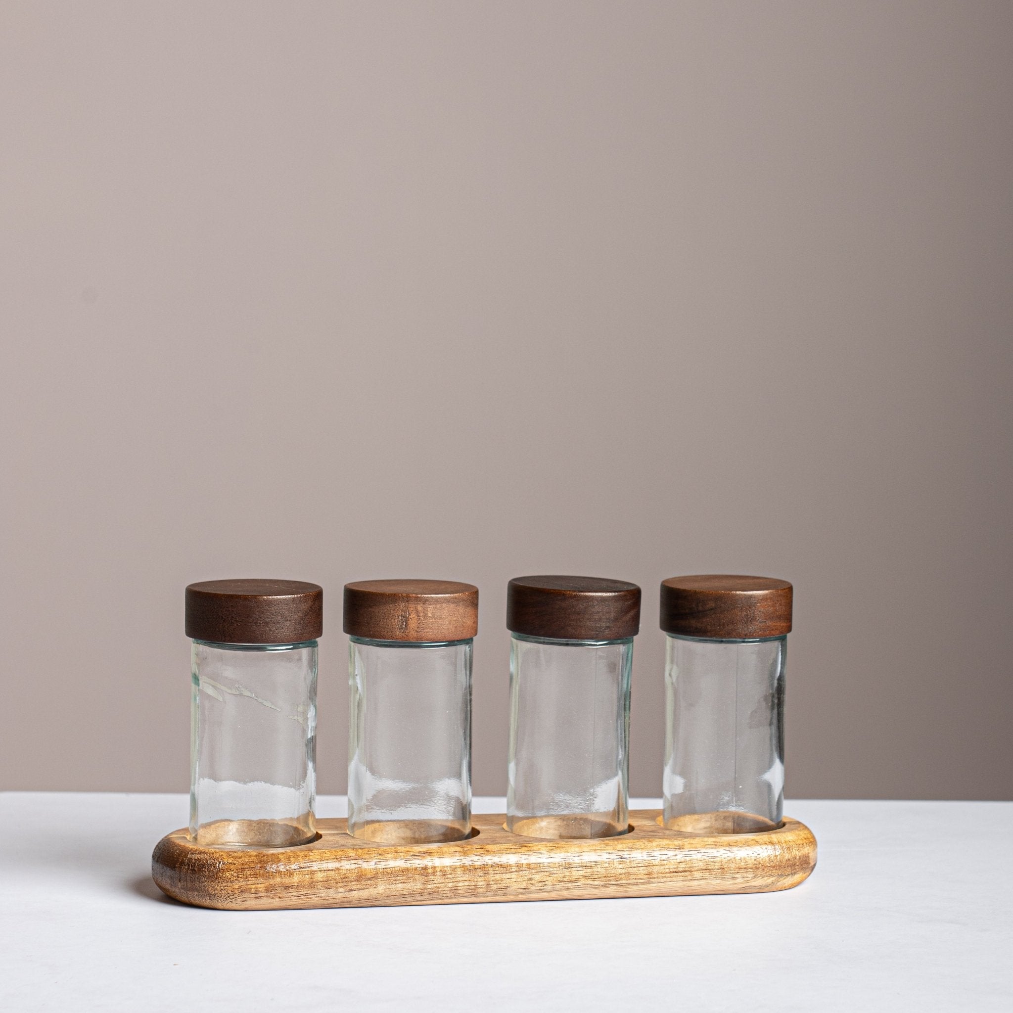 Premium Wood Jars Set - 4pcs - Urban Home