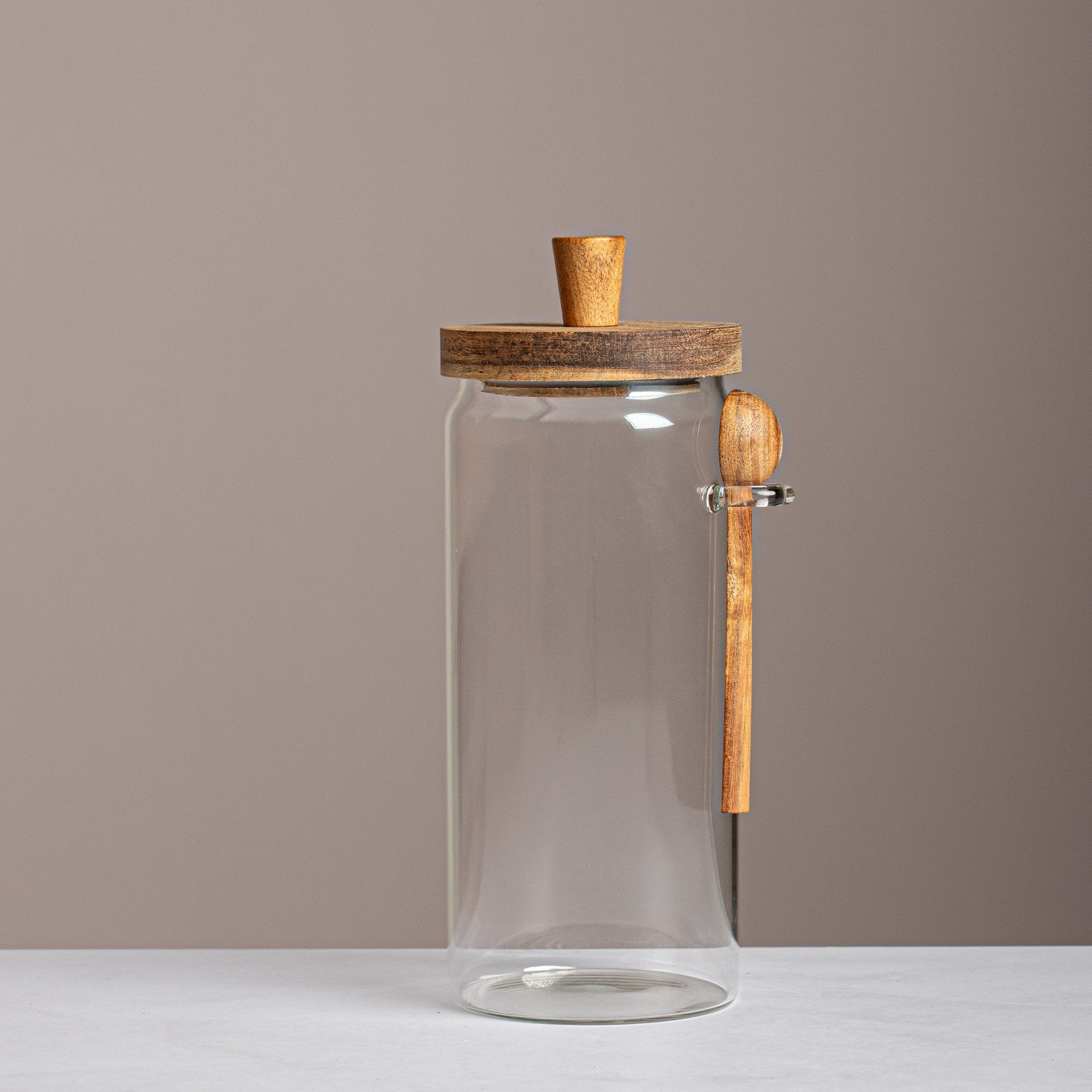 Premium Glass Jar with Wooden Cover & Spoon - Urban Home