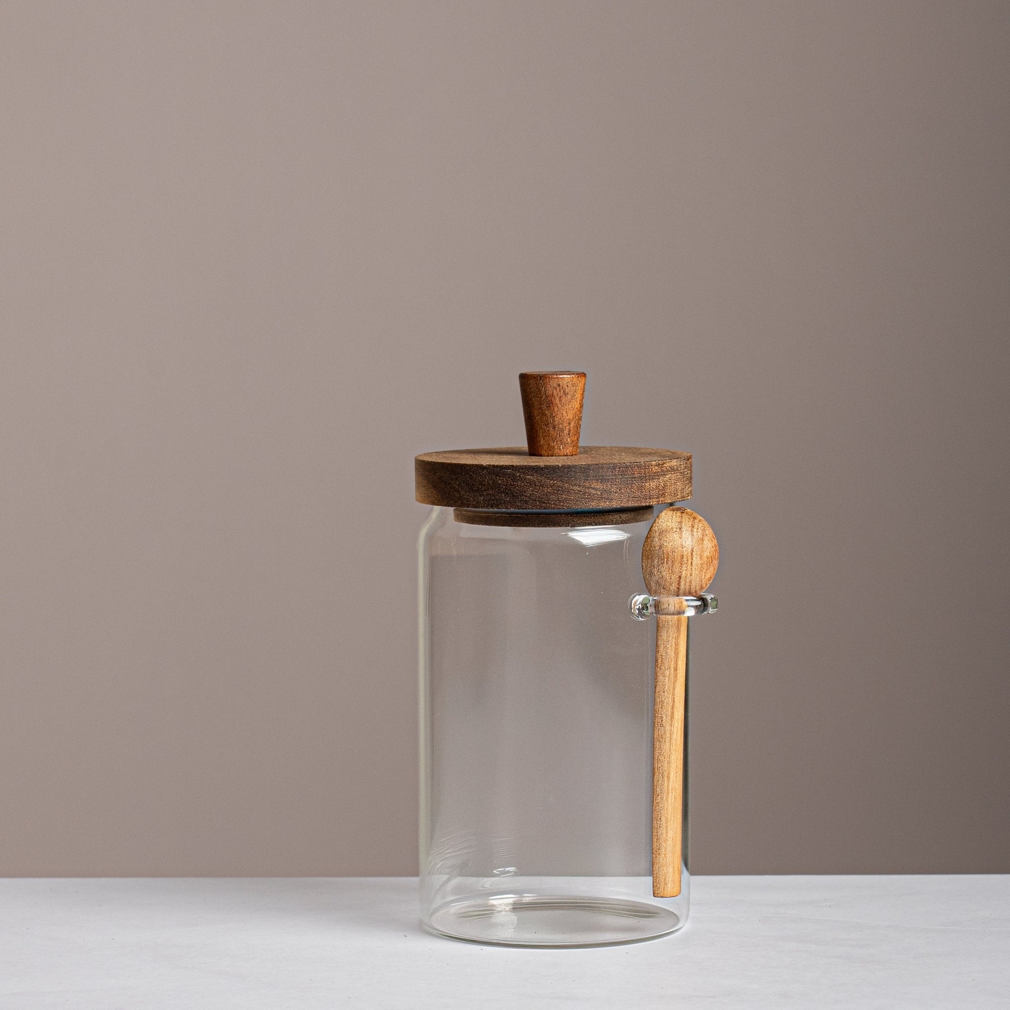 Premium Glass Jar with Wooden Cover & Spoon - Urban Home