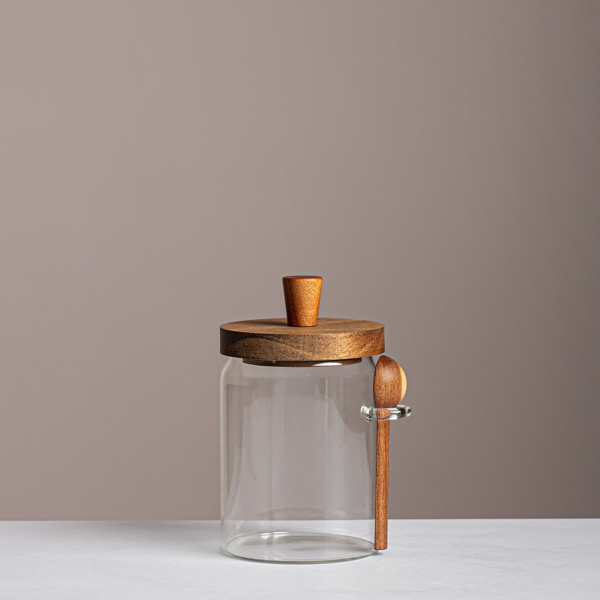 Premium Glass Jar with Wooden Cover & Spoon - Urban Home