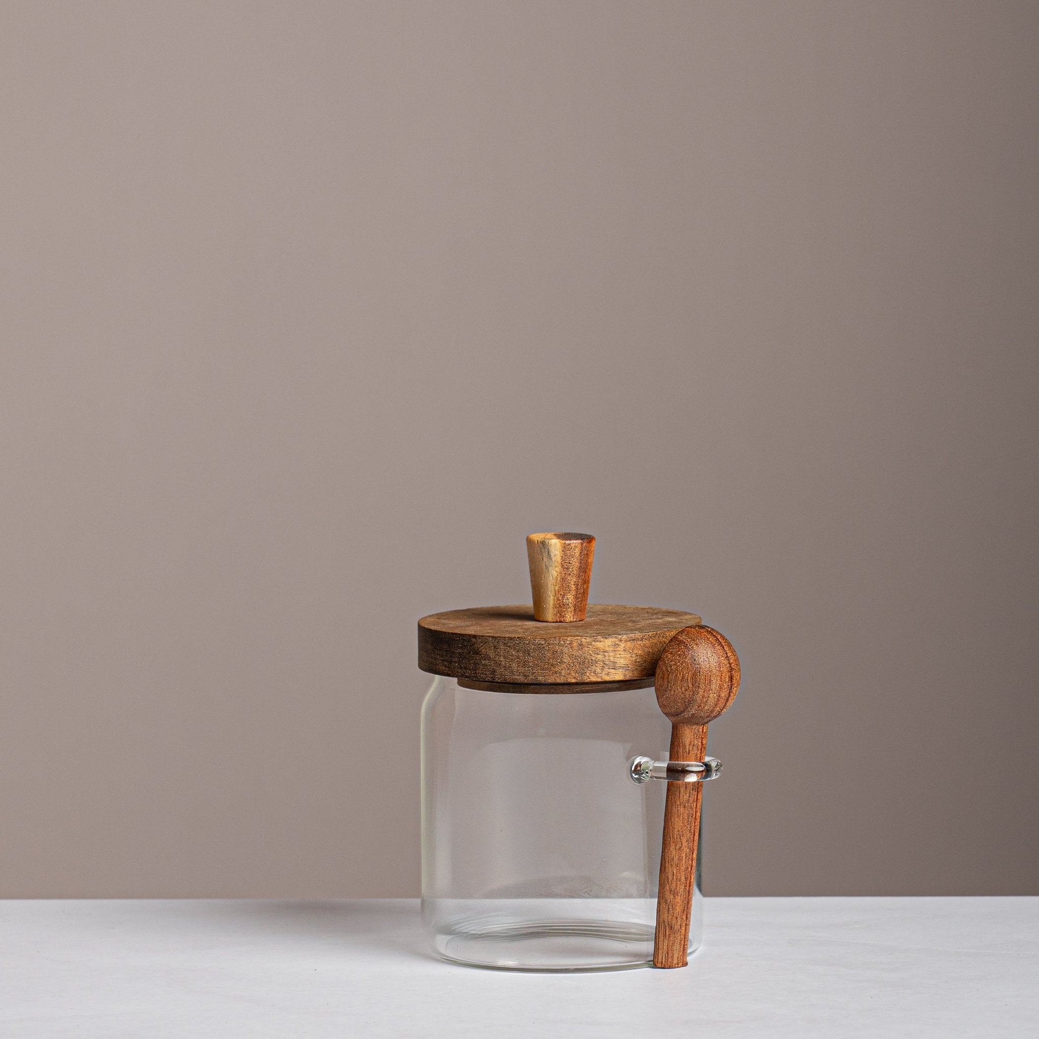 Premium Glass Jar with Wooden Cover & Spoon - Urban Home