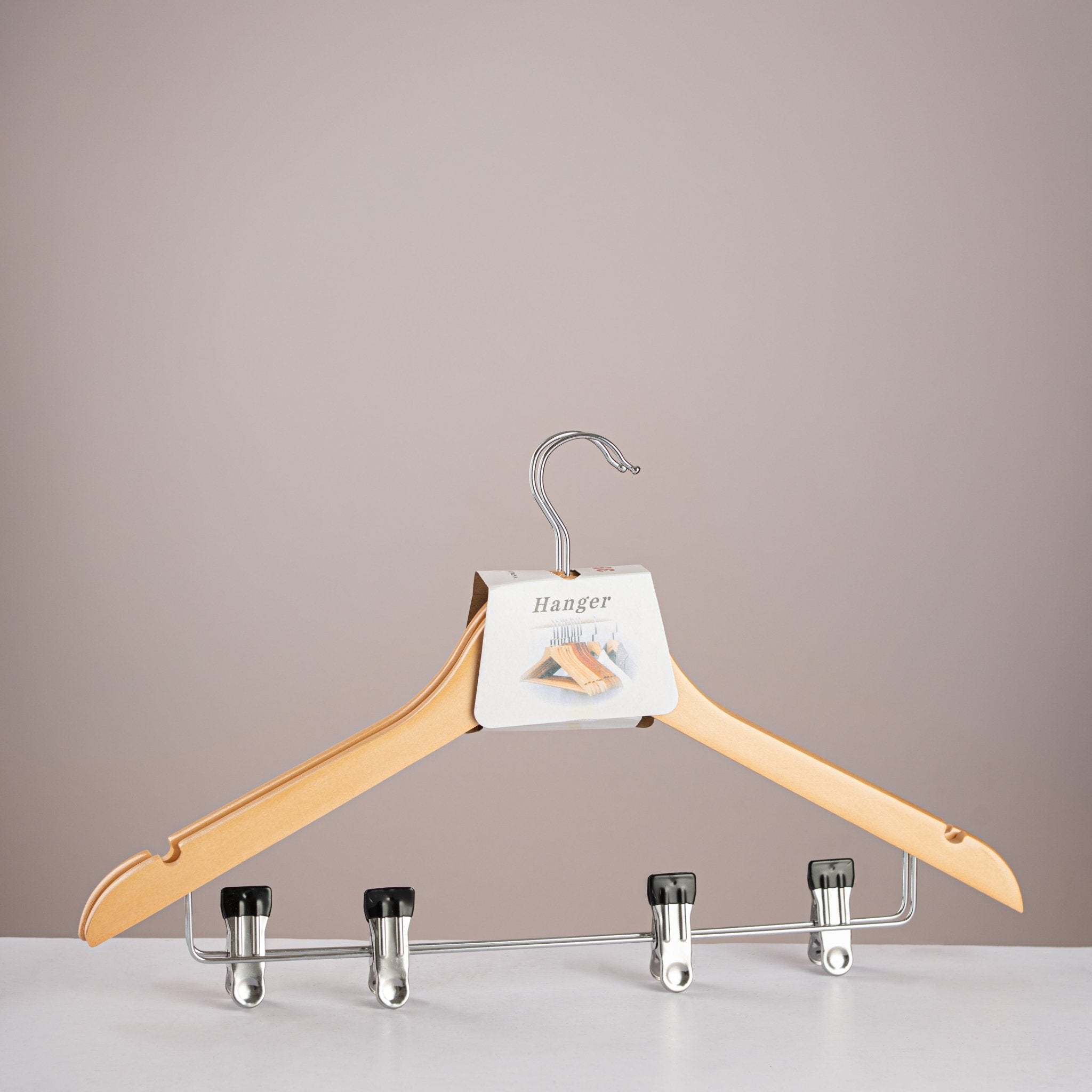 Wooden Clothes Hanger with Adjustable Metal Clips - Urban Home