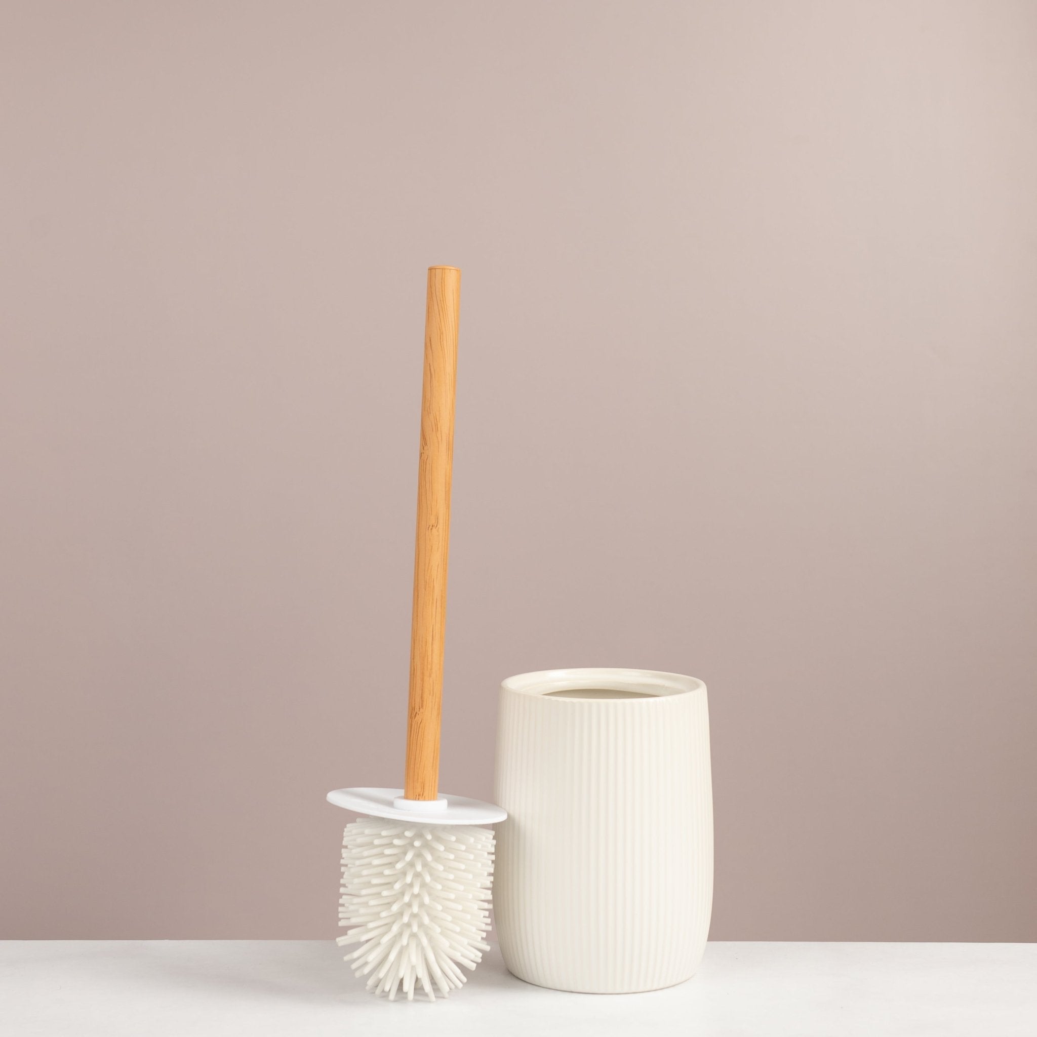 Ceramic toilet brush with wooden handle - Urban Home