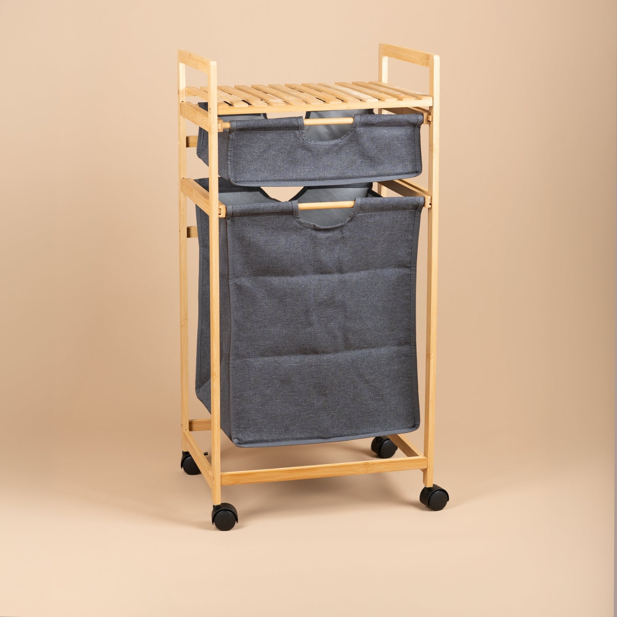 Bamboo Dual - Tier Rolling Laundry Hamper - Urban Home