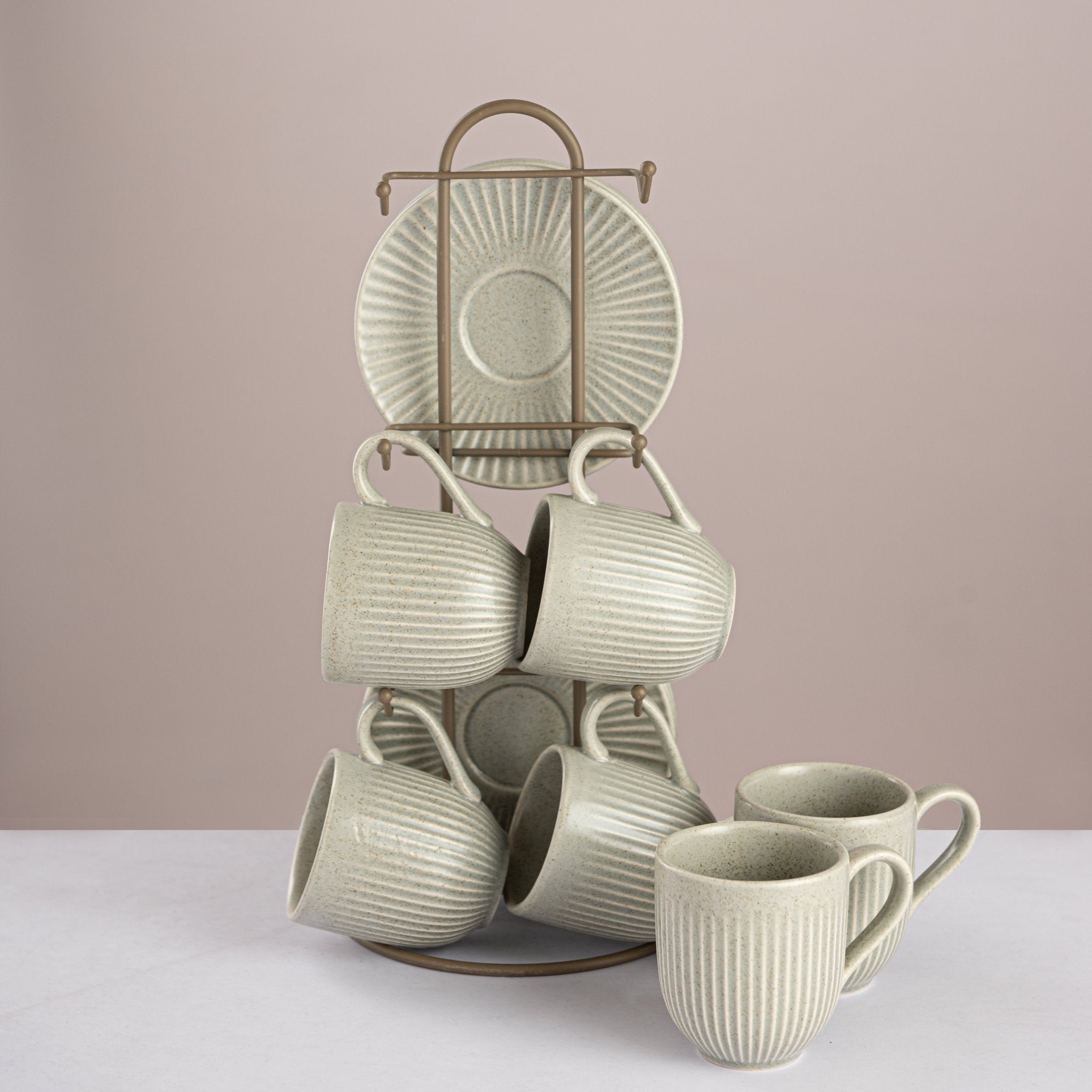 Slate Harmony Coffee Cup Set – 6 Pieces with Stand - Urban Home