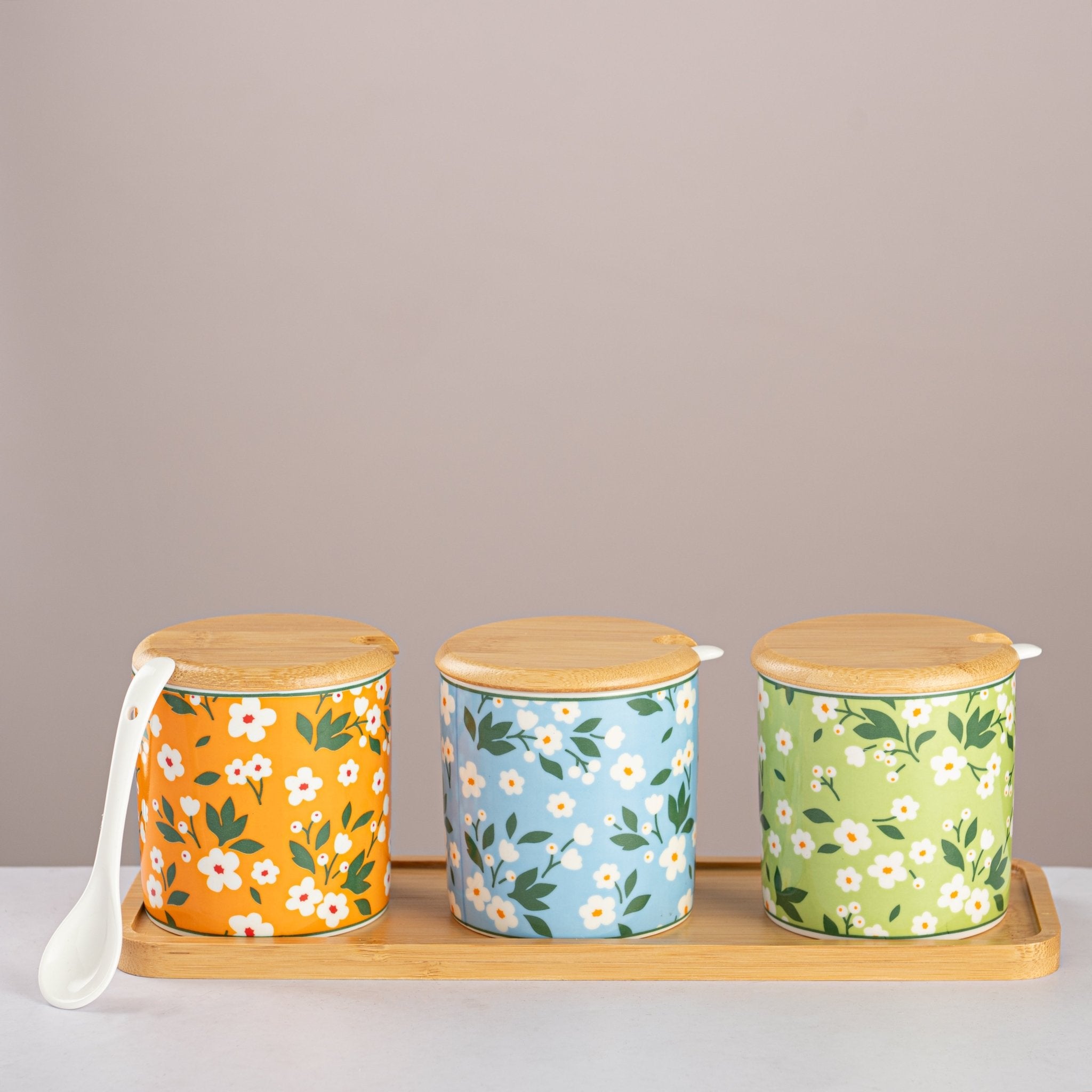 Floral Ceramic Condiment Jar Set - Urban Home