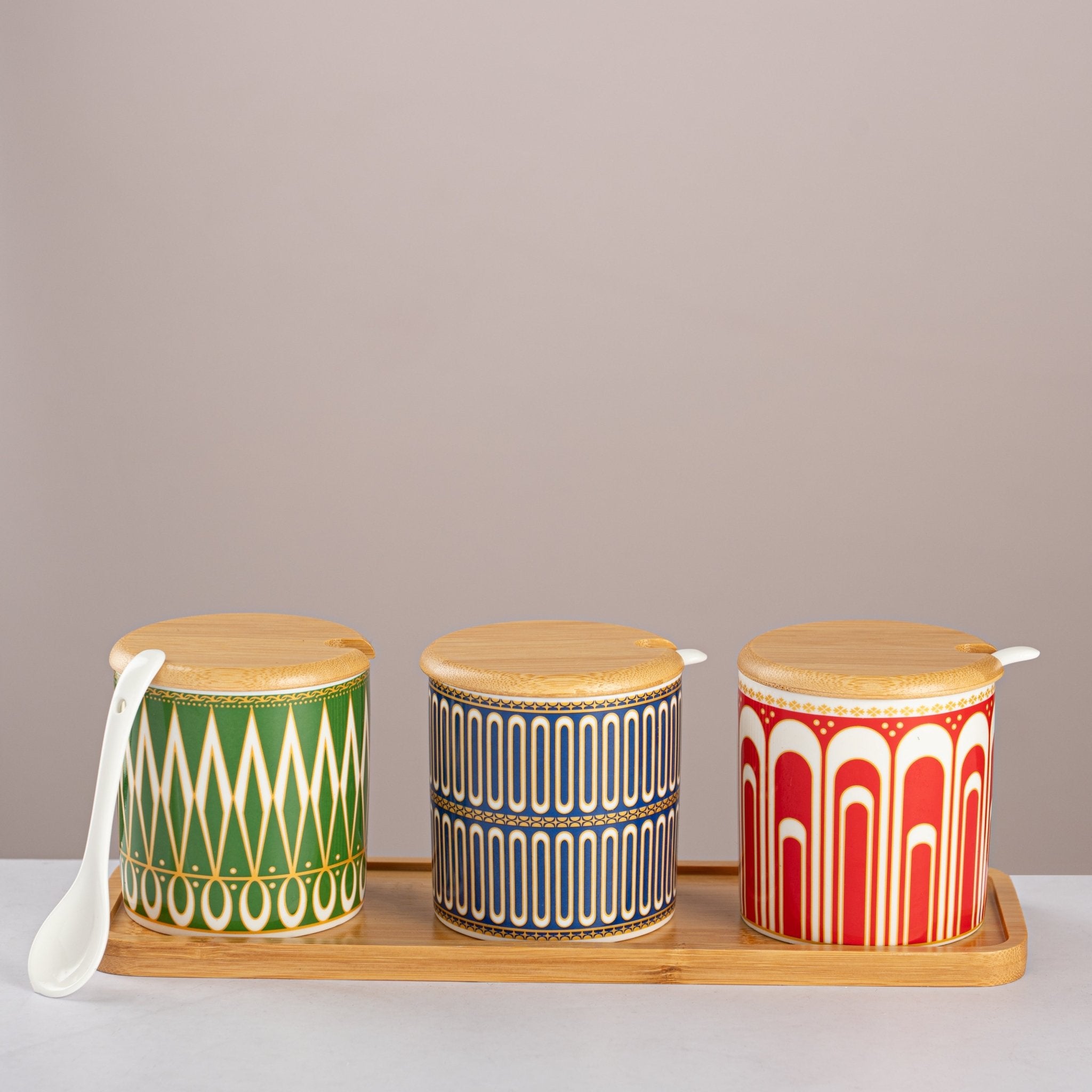 Geometric Ceramic Condiment Jar Set - Urban Home