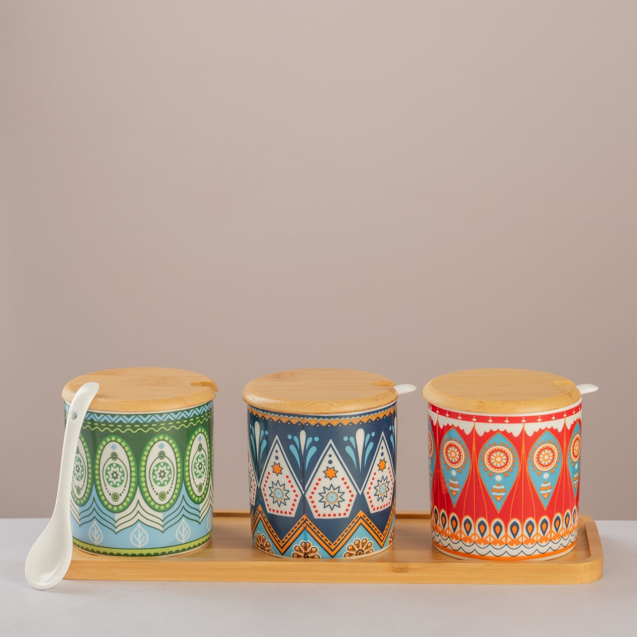 Bohemian - Inspired Ceramic Condiment Jar Set - Urban Home