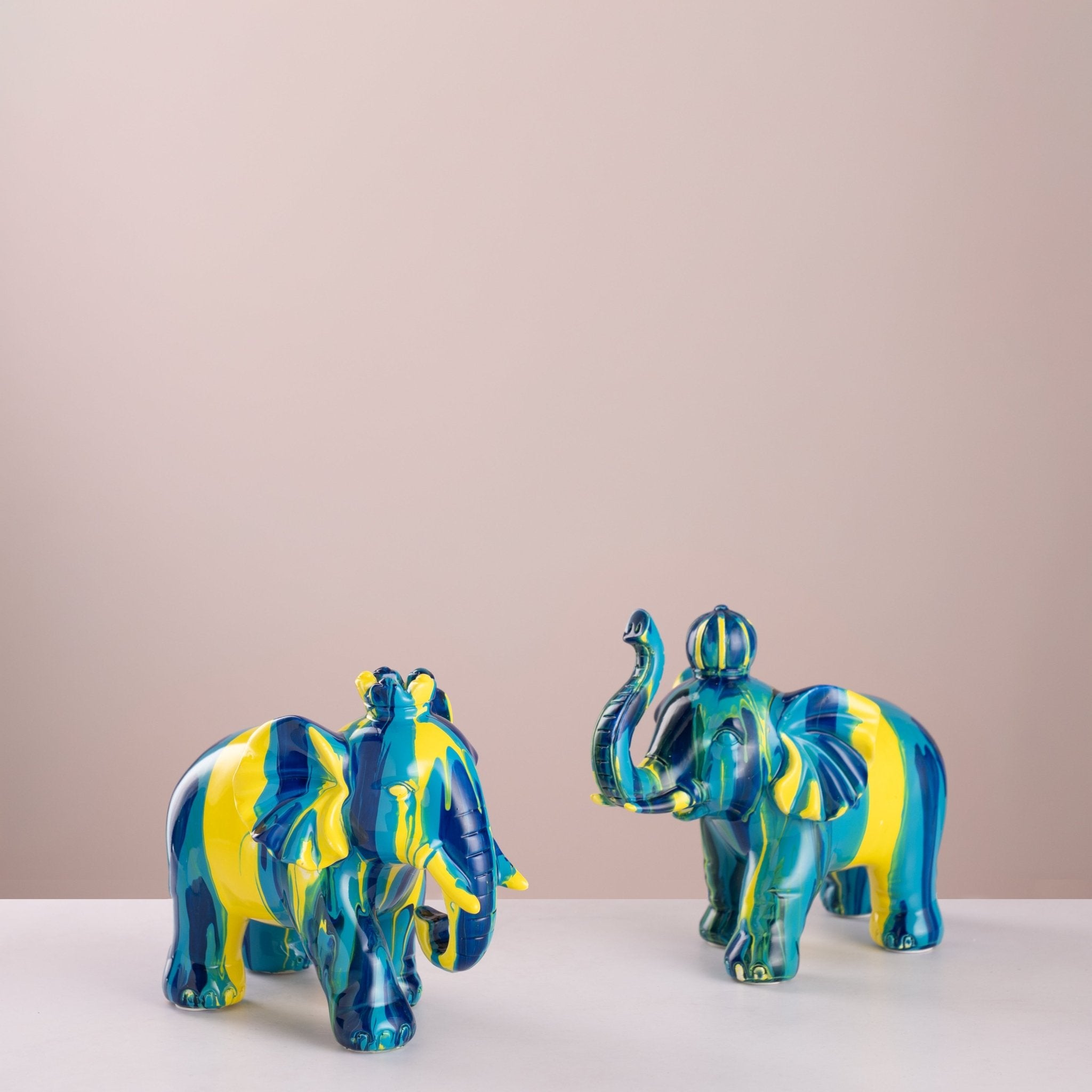 Set of Two Abstract Swirl - Finish Elephant Figurines - Urban Home