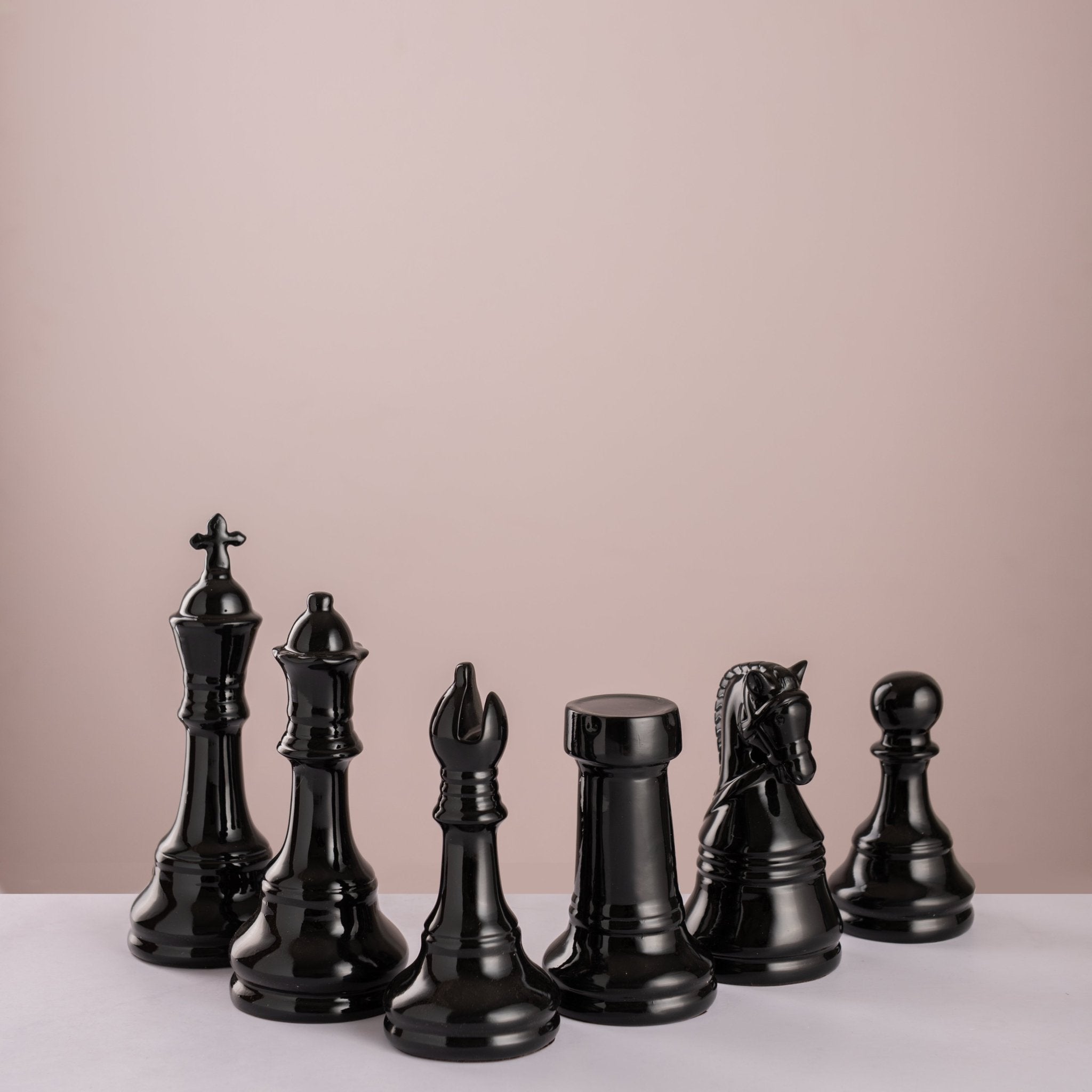 Resin Minimalist Black Gloss Chess Piece Set - Urban Home
