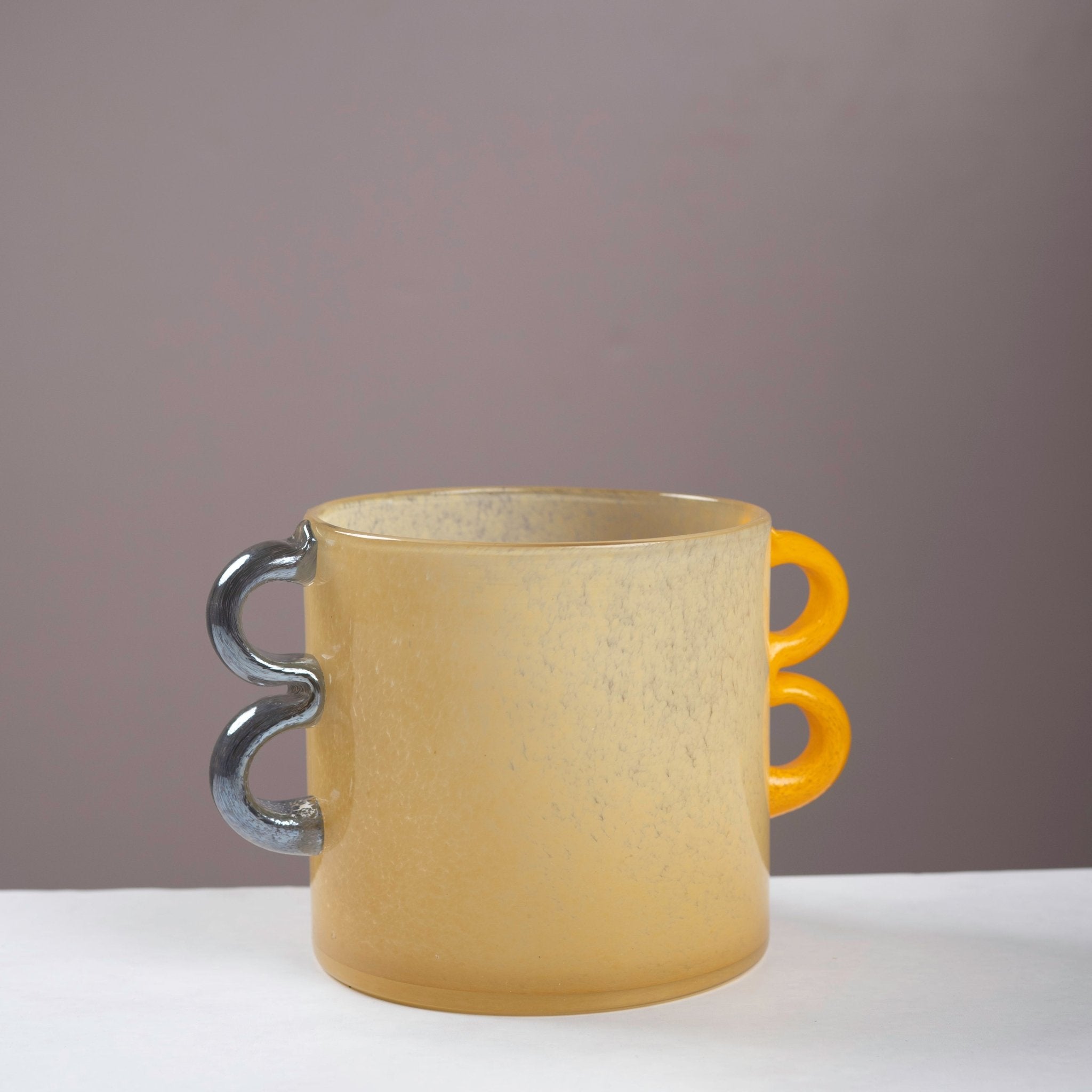 Minimalist Speckled Amber Glass Vase with Contrast Multi-Handles - Urban Home