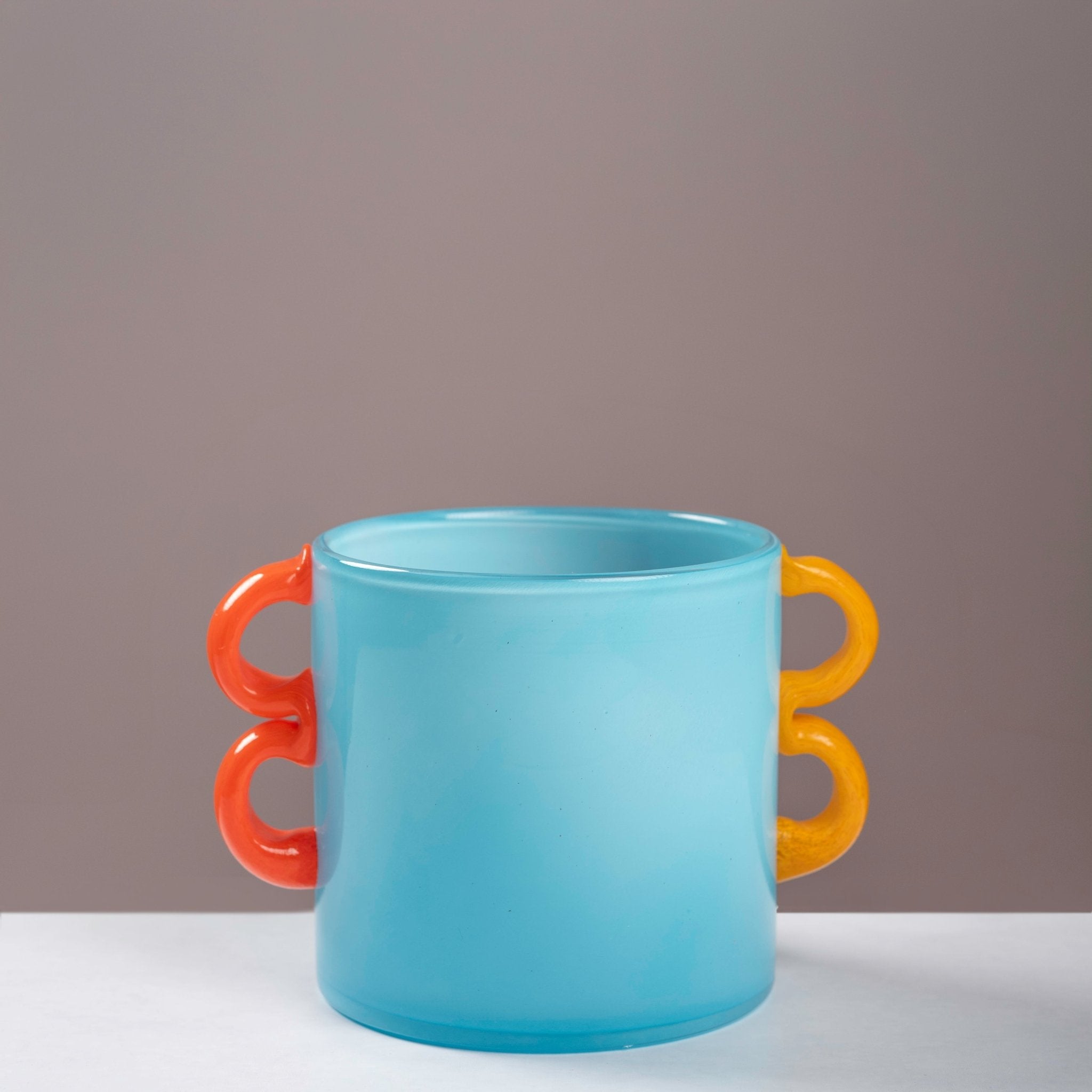 Minimalist Translucent Blue Glass Vase with Contrast Multi-Handles - Urban Home