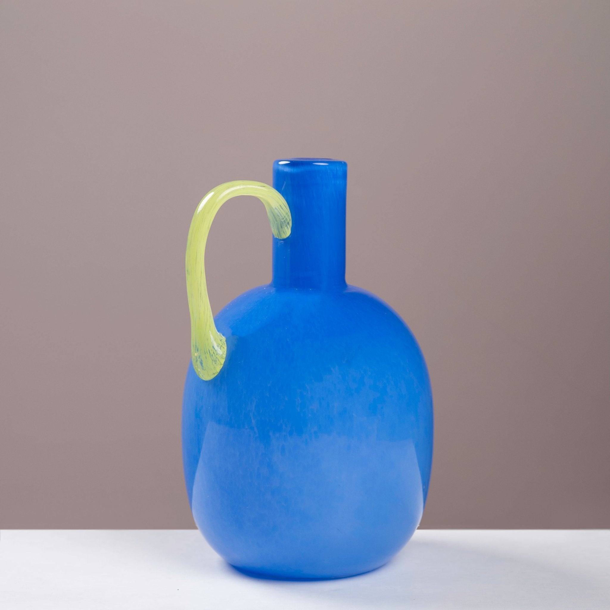 Royal Blue Glass Jug Vase with Contrast Lime Green Handle - Urban Home