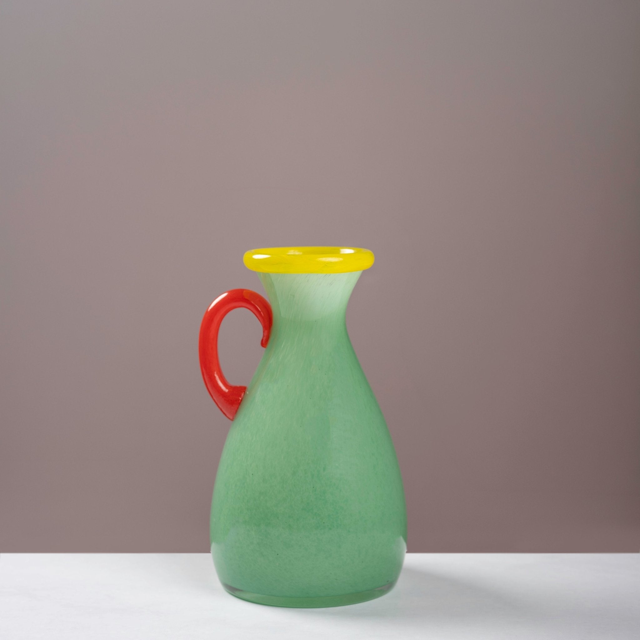 Modern Color-Block Glass Carafe Vase with Contrast Handle and Rim - Urban Home