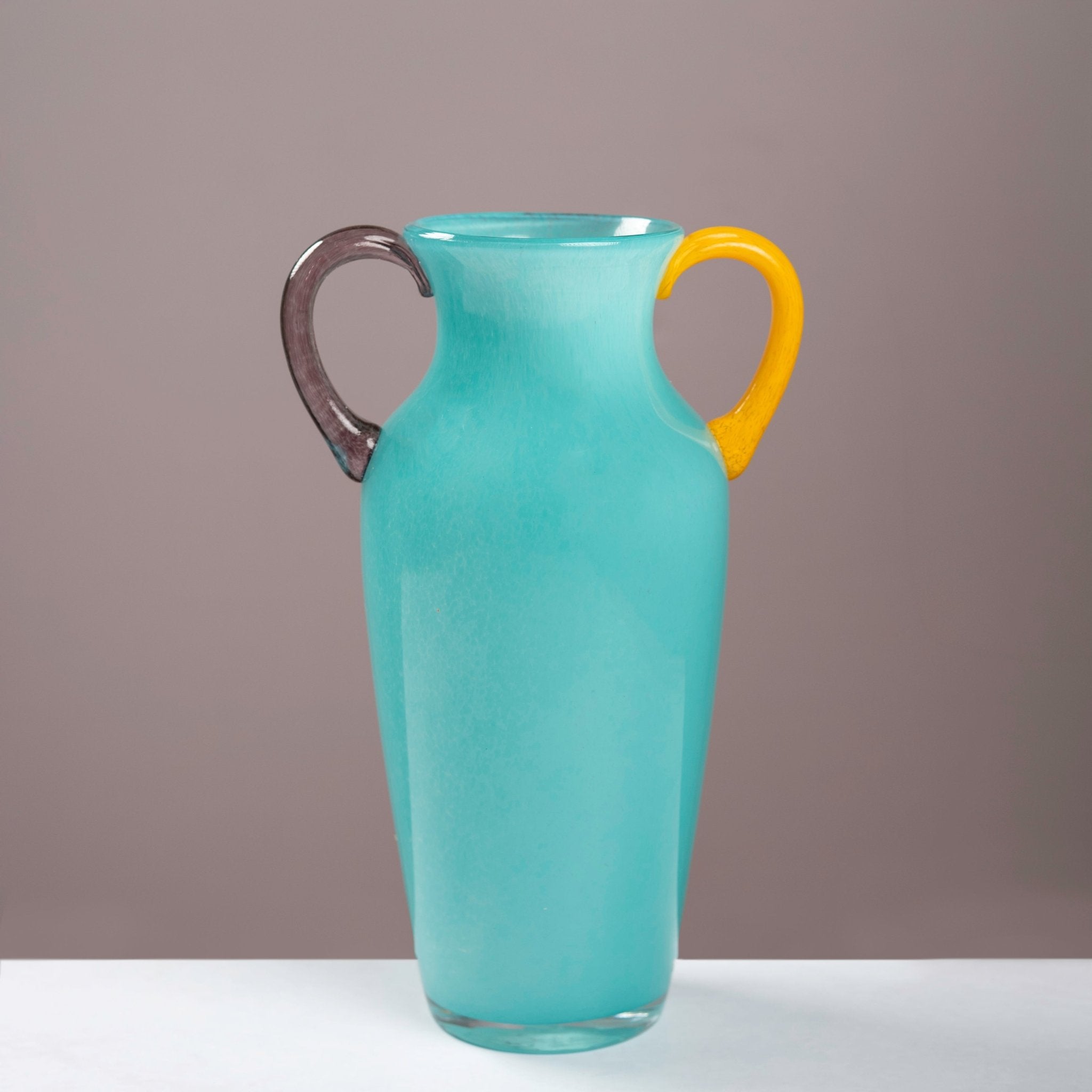 Contemporary Turquoise Glass Amphora Vase with Contrast Handles - Urban Home