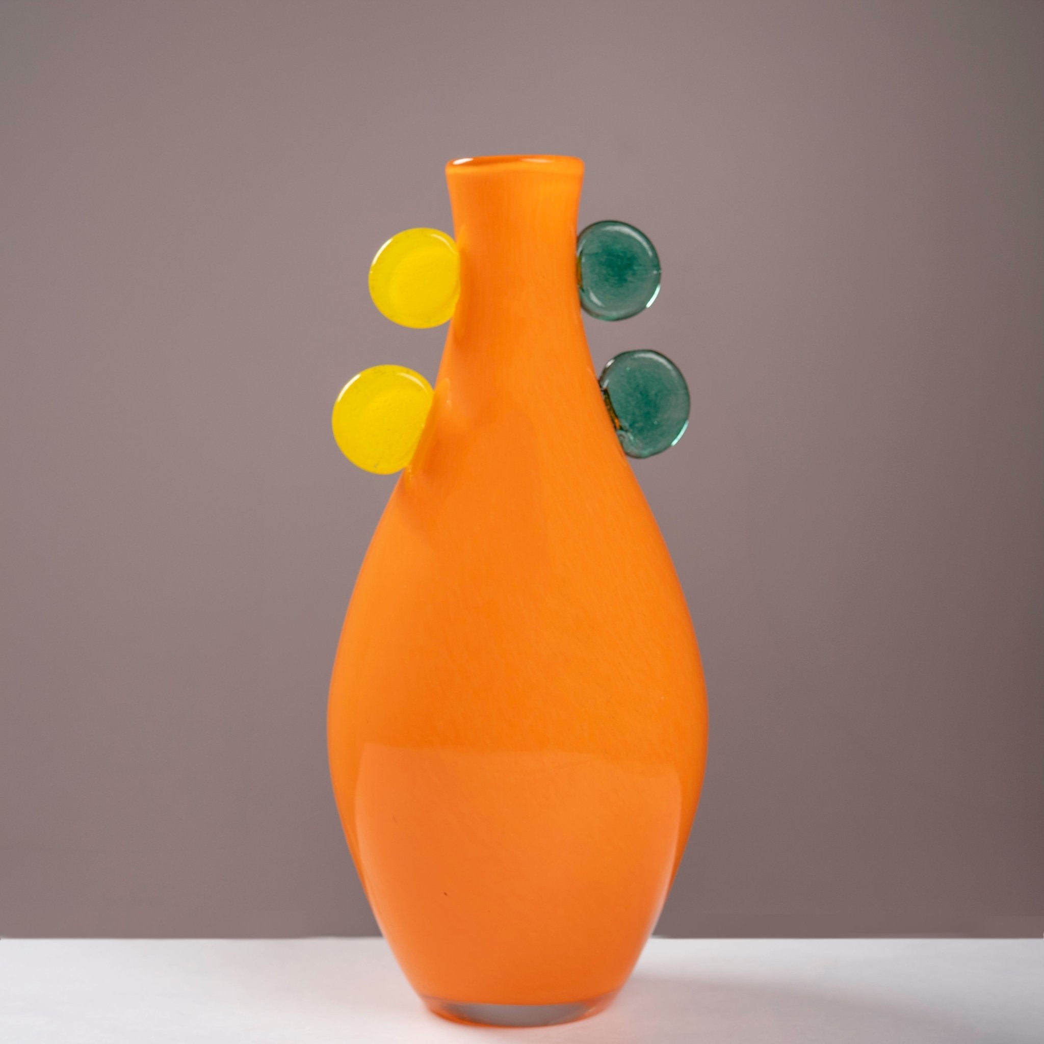 Orange Glass Teardrop Vase with Contrast Button Accents - Urban Home