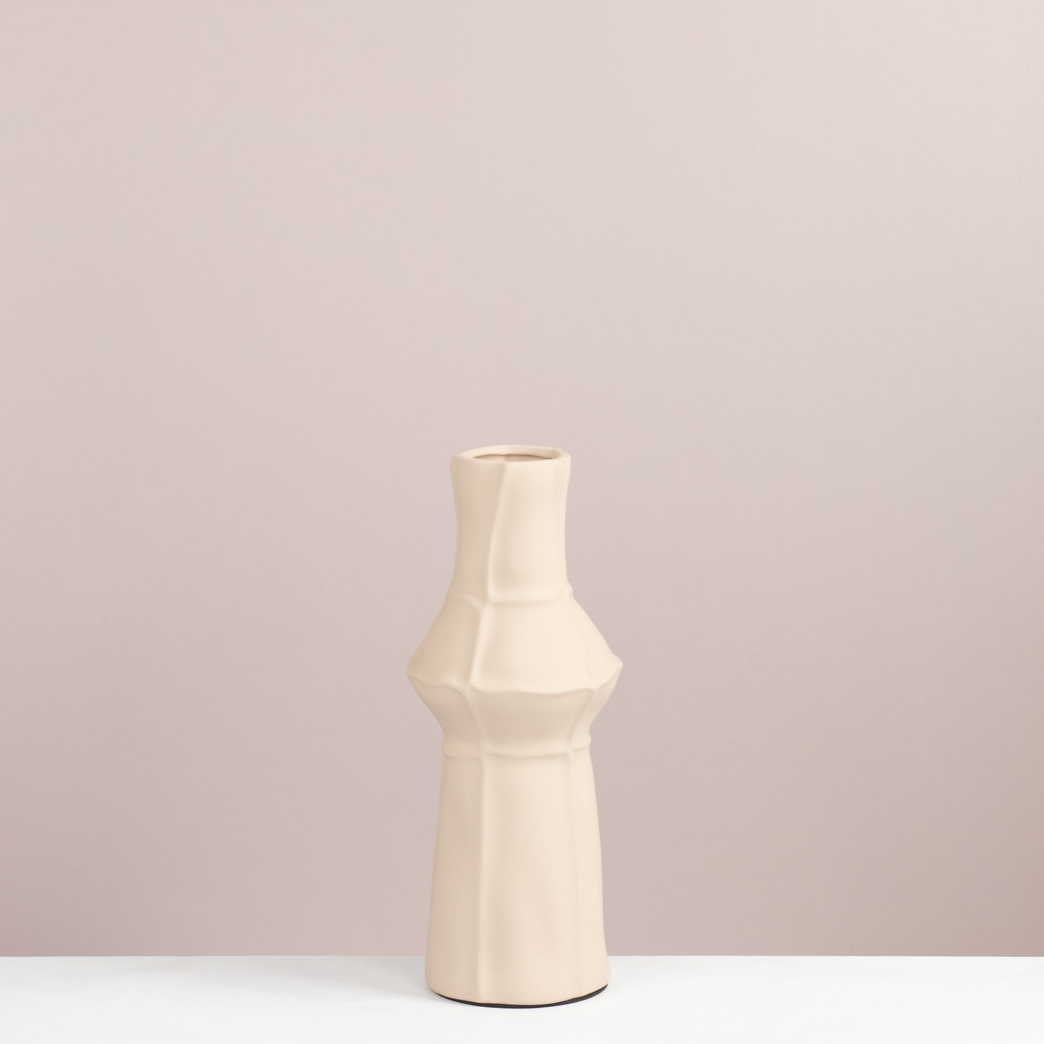 Faceted Ivory Ceramic Vase - Urban Home