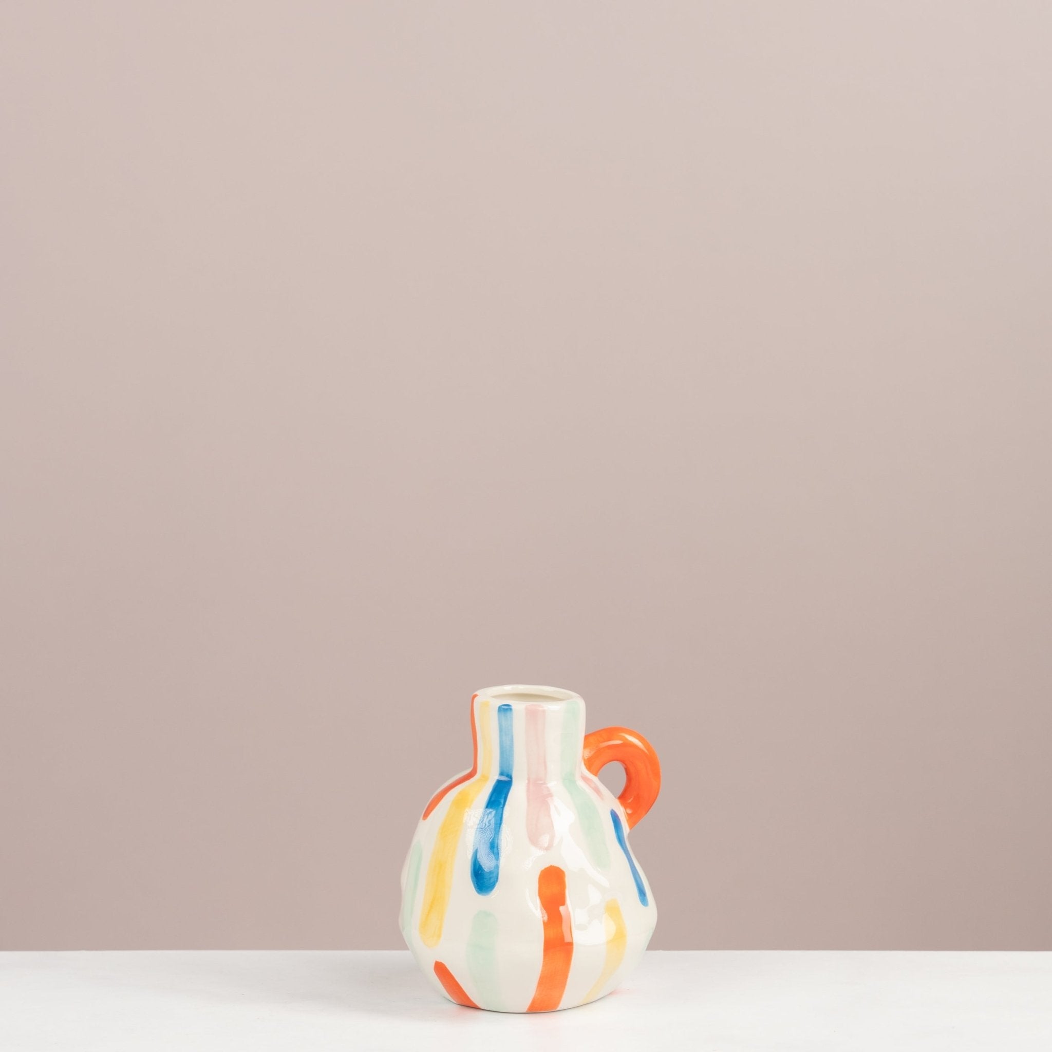 Painted Ceramic Mini Vase – Striped Dual-Handle Flower Pot - Urban Home