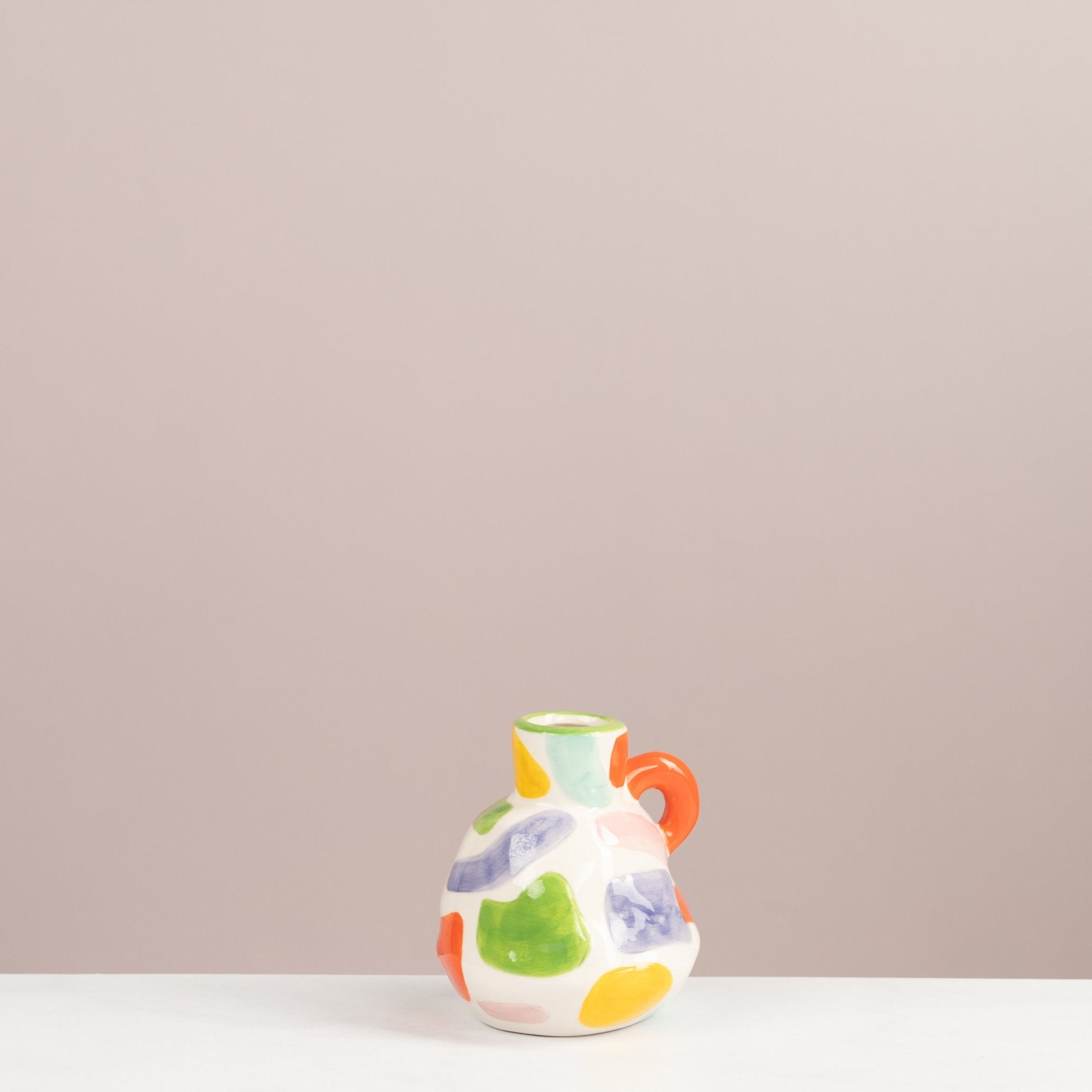 Painted Ceramic Mini Pitcher Vase – Colorful Spotted Single-Handle Bud Pot - Urban Home