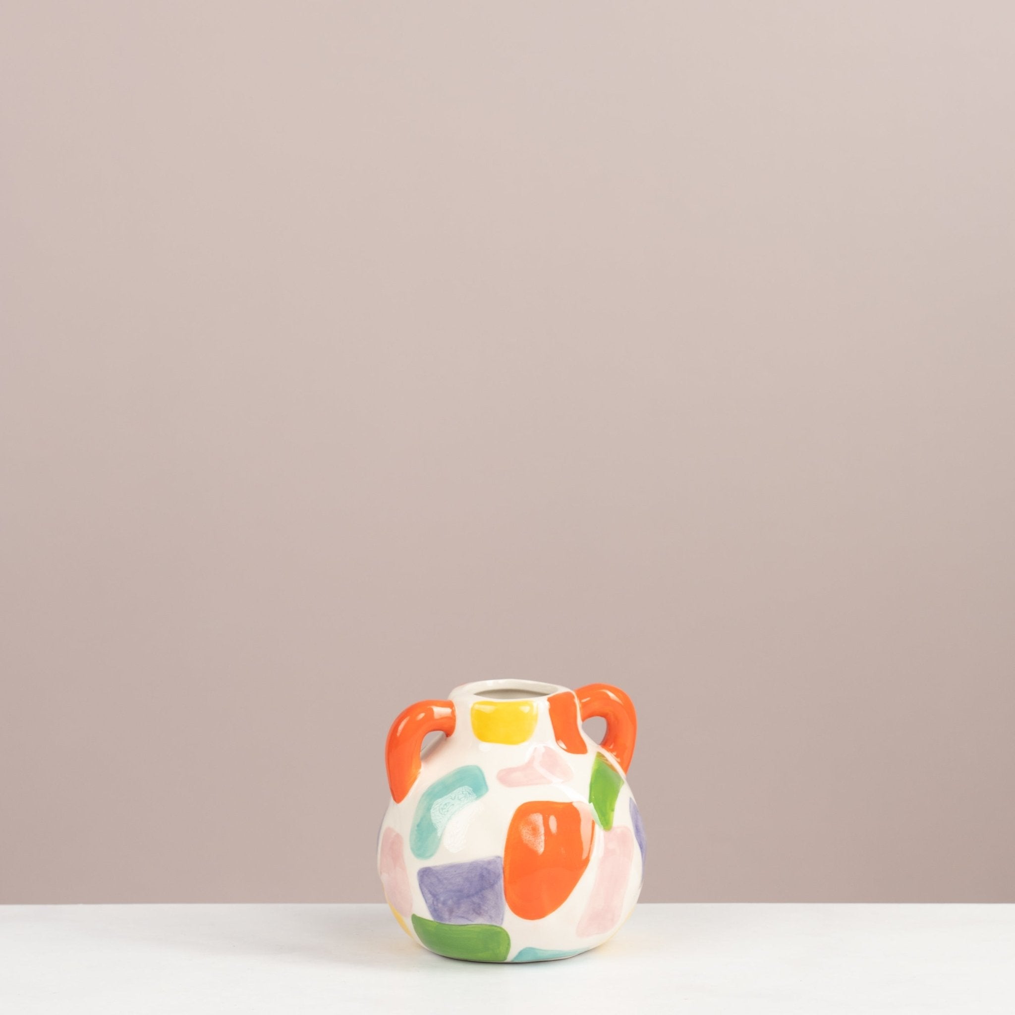 Painted Ceramic Mini Vase – Colorful Abstract Shape Dual-Handle Pot - Urban Home