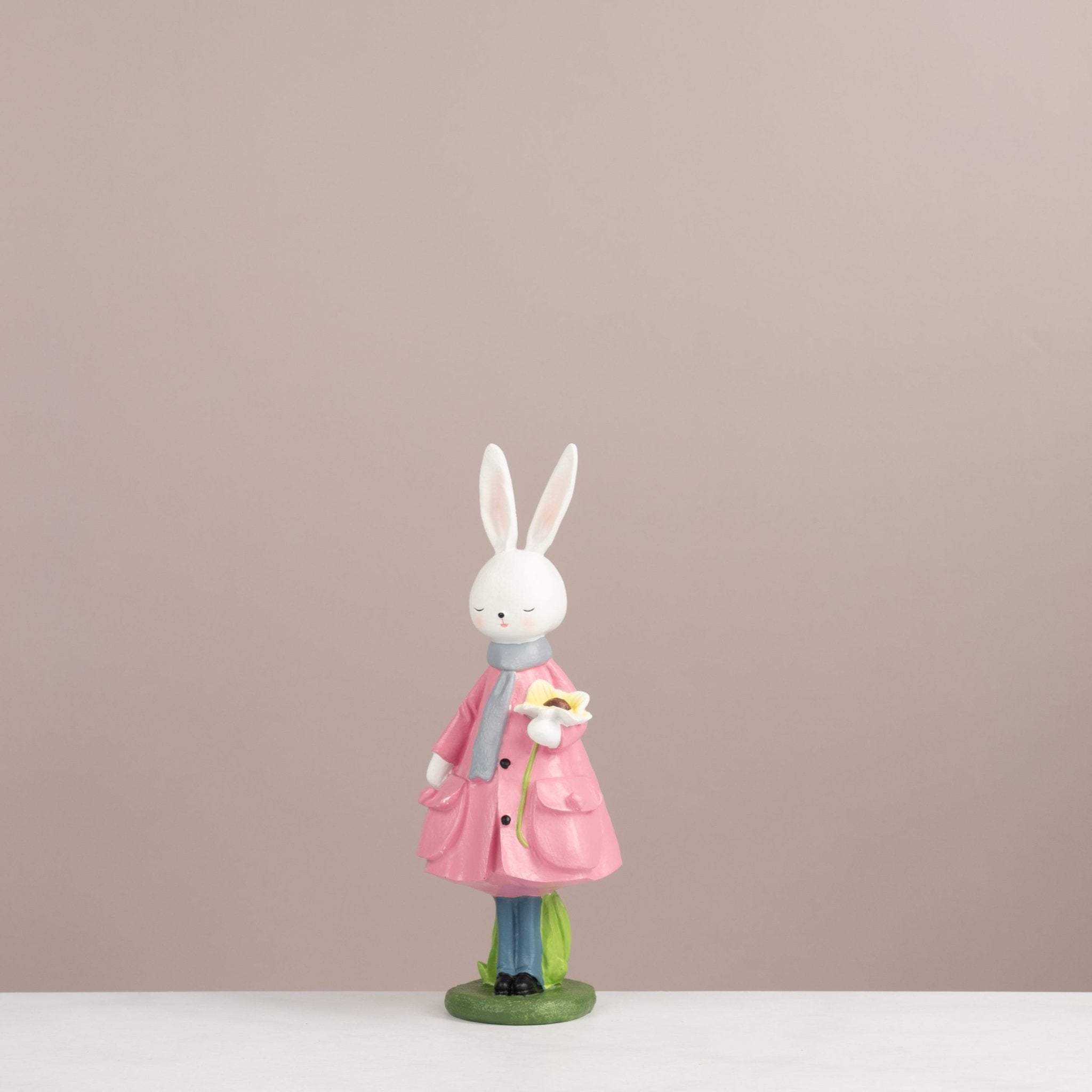 Ceramic Standing Bunny Figurine – Miniature Rabbit in Pink Coat Decor - Urban Home