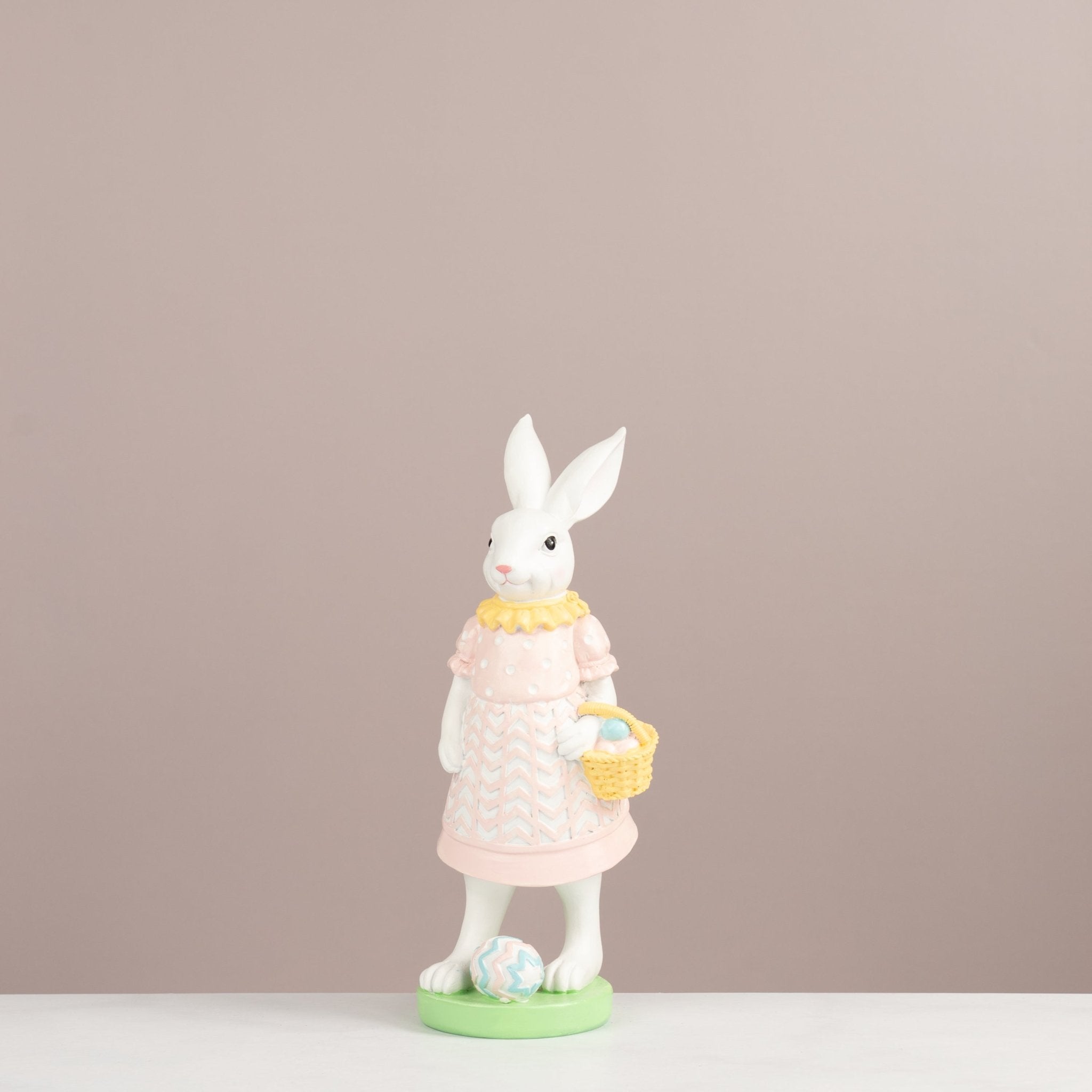 Ceramic Easter Bunny Figurine – Miniature Standing Rabbit with Basket Decor - Urban Home