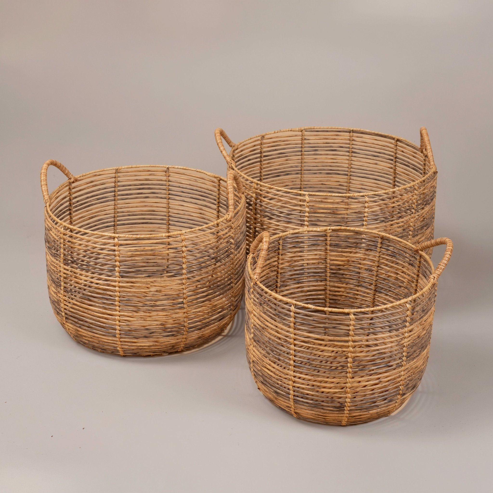 Round Woven Rattan Storage Basket with Handles - Urban Home
