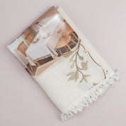 Cream Botanical Embroidered Tablecloth with Tassels - Urban Home