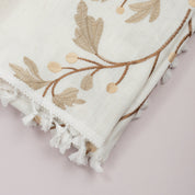 Cream Botanical Embroidered Tablecloth with Tassels - Urban Home