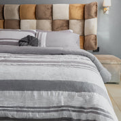 Cotton King Bedspread Set – Striped Texture & Solid Reversible Grey (6-Piece) - Urban Home