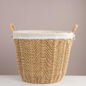 Round Woven Rope Laundry Basket – 44cm Chevron Straw Storage Hamper - Urban Home