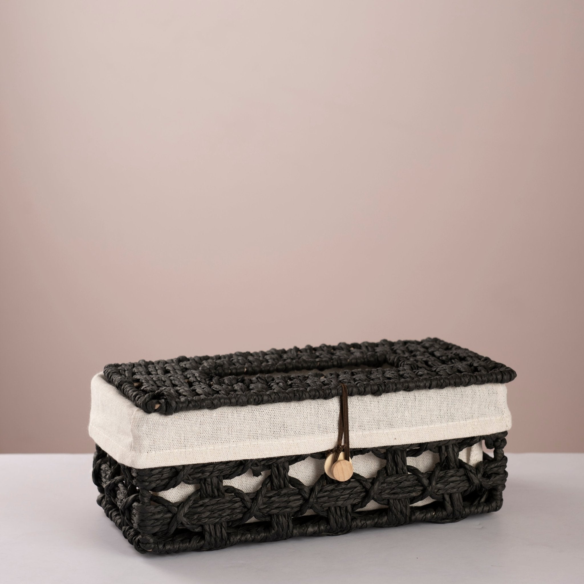 Round woven trash & tissue set - Black - Urban Home