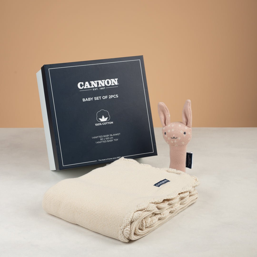 Cannon Premium Knitted Baby Gift Set – 100% Cotton Blanket 80x100cm & Matching Toy - Urban Home