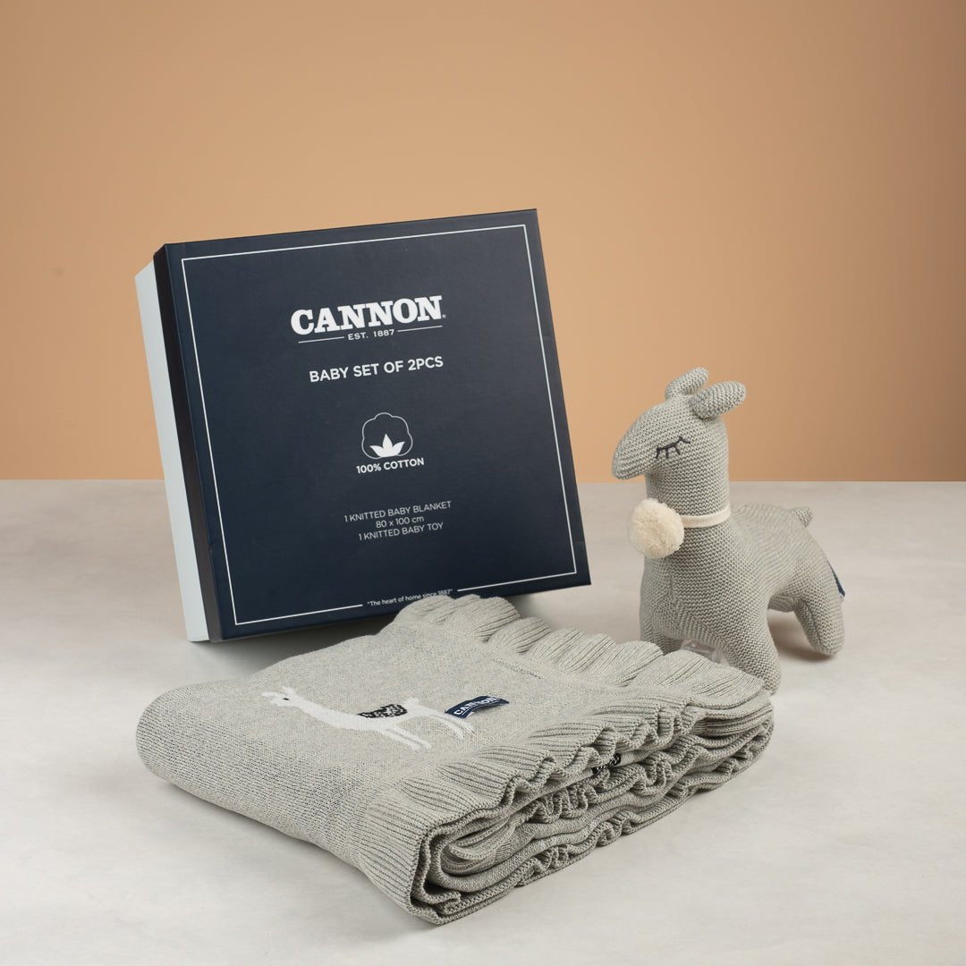 Cannon Premium Knitted Baby Gift Set – 100% Cotton Blanket 80x100cm & Matching Toy - Urban Home