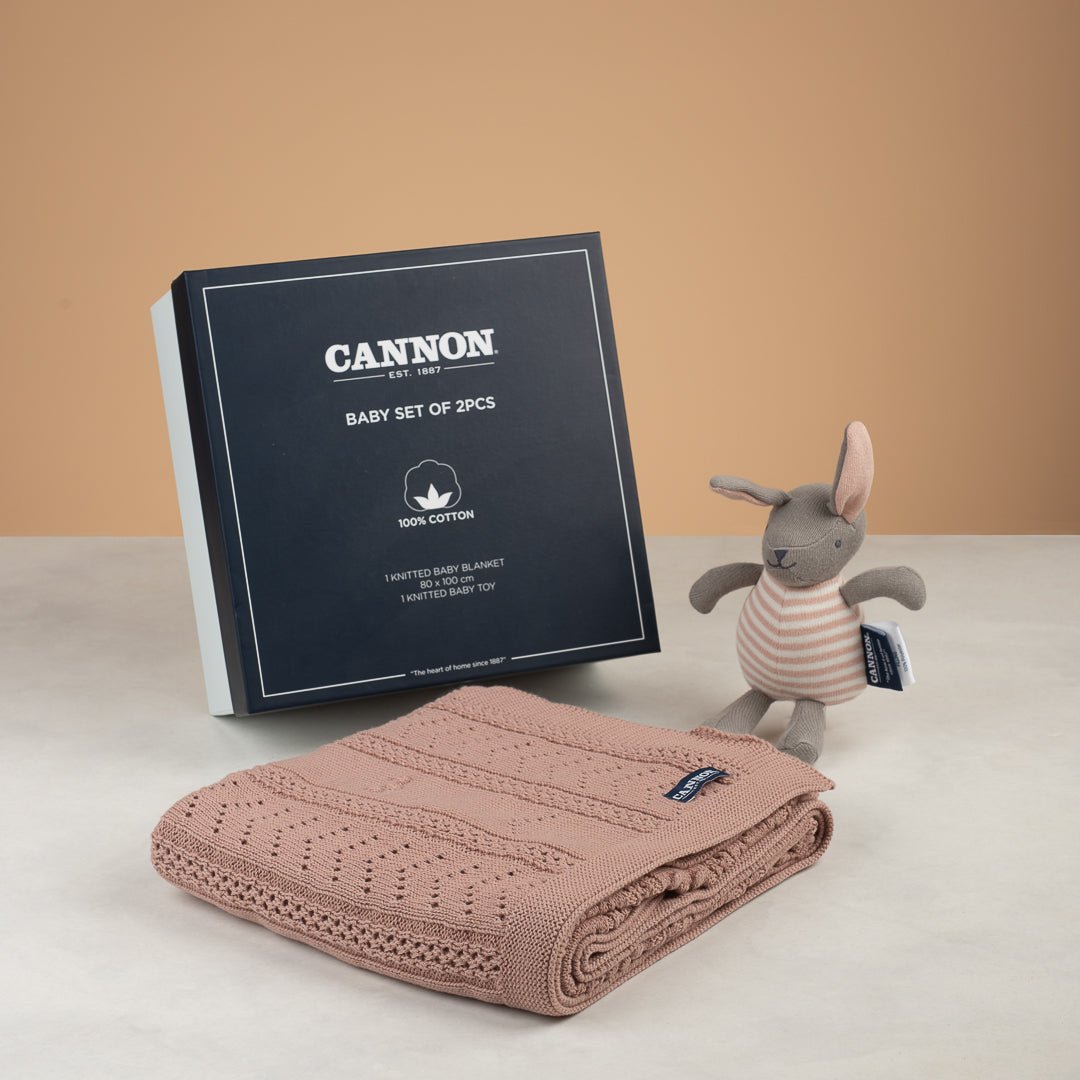 Cannon Premium Knitted Baby Gift Set – 100% Cotton Blanket 80x100cm & Matching Toy - Urban Home