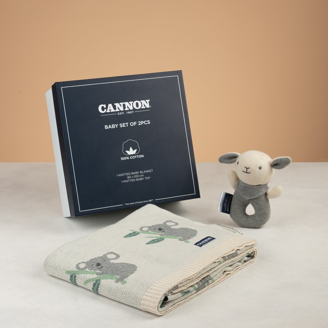Cannon Premium Knitted Baby Gift Set – 100% Cotton Blanket 80x100cm & Matching Toy - Urban Home